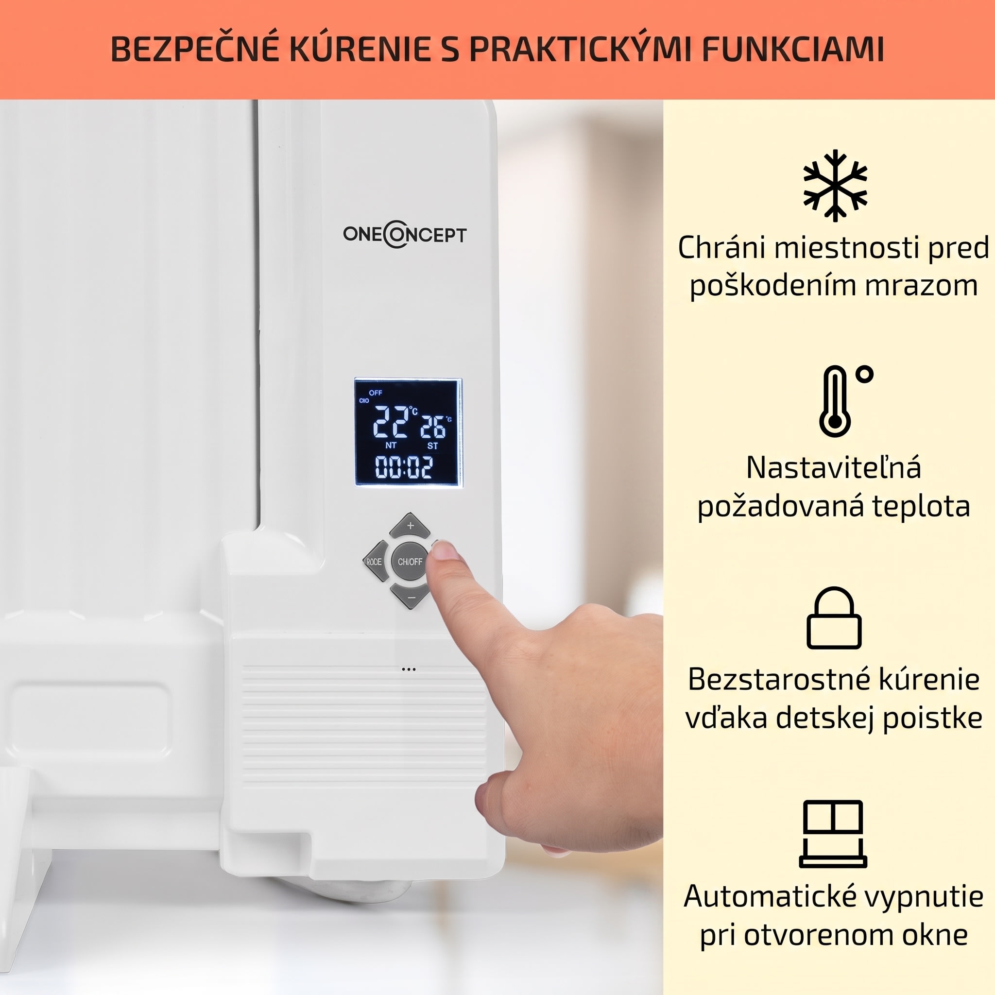 OneConcept Wallander, olejový radiátor, 600 W, termostat, olejové vyhrievanie, plochý dizajn, biely – Obrázok 3