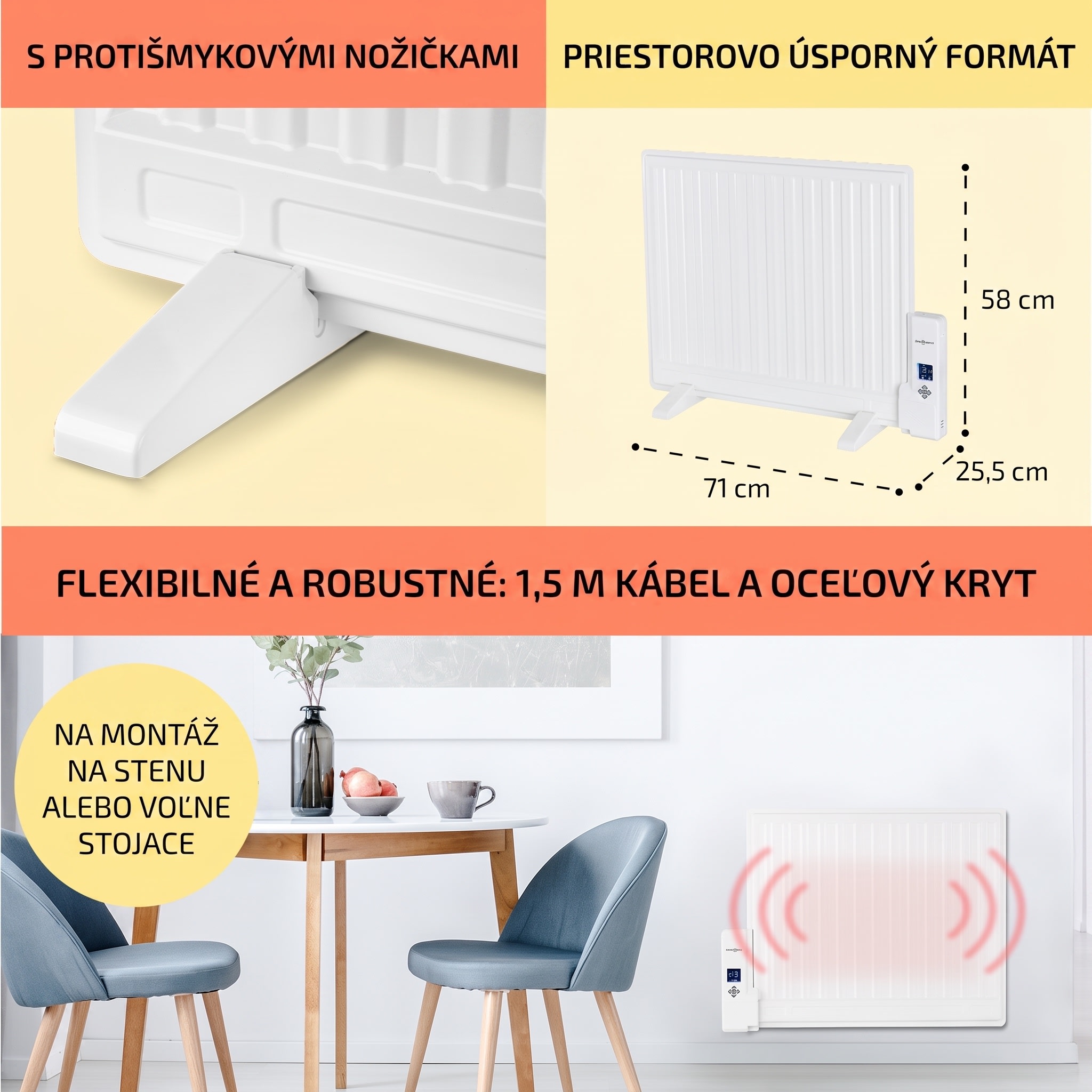 OneConcept Wallander, olejový radiátor, 600 W, termostat, olejové vyhrievanie, plochý dizajn, biely – Obrázok 5