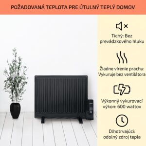 OneConcept Wallander, olejový radiátor, 600 W, termostat, olejové vyhrievanie, plochý dizajn, čierny