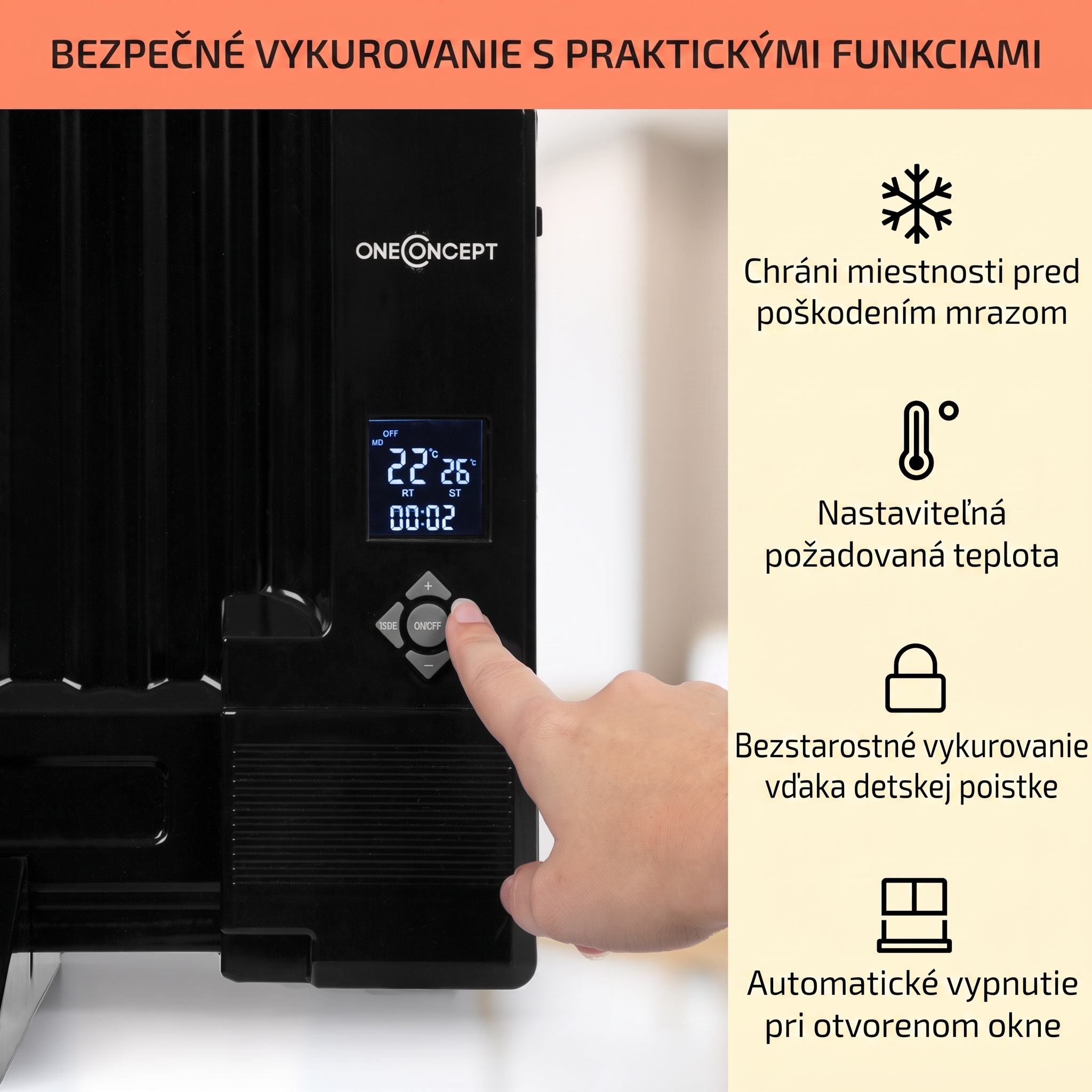 OneConcept Wallander, olejový radiátor, 600 W, termostat, olejové vyhrievanie, plochý dizajn, čierny – Obrázok 3
