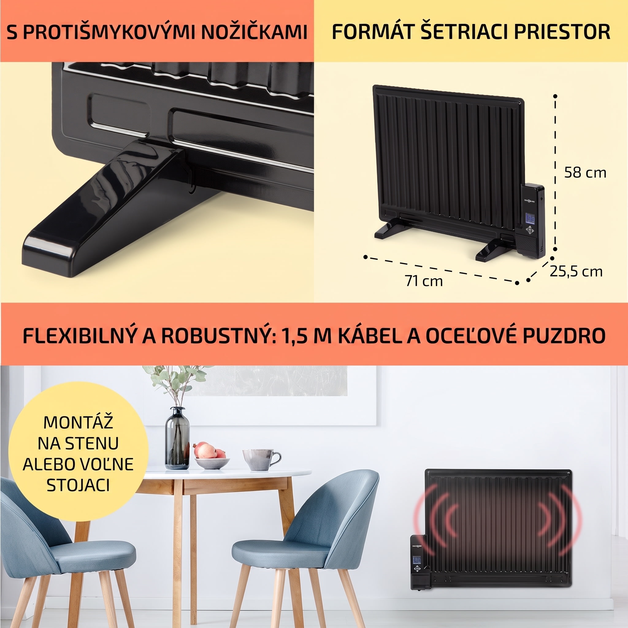 OneConcept Wallander, olejový radiátor, 600 W, termostat, olejové vyhrievanie, plochý dizajn, čierny – Obrázok 5