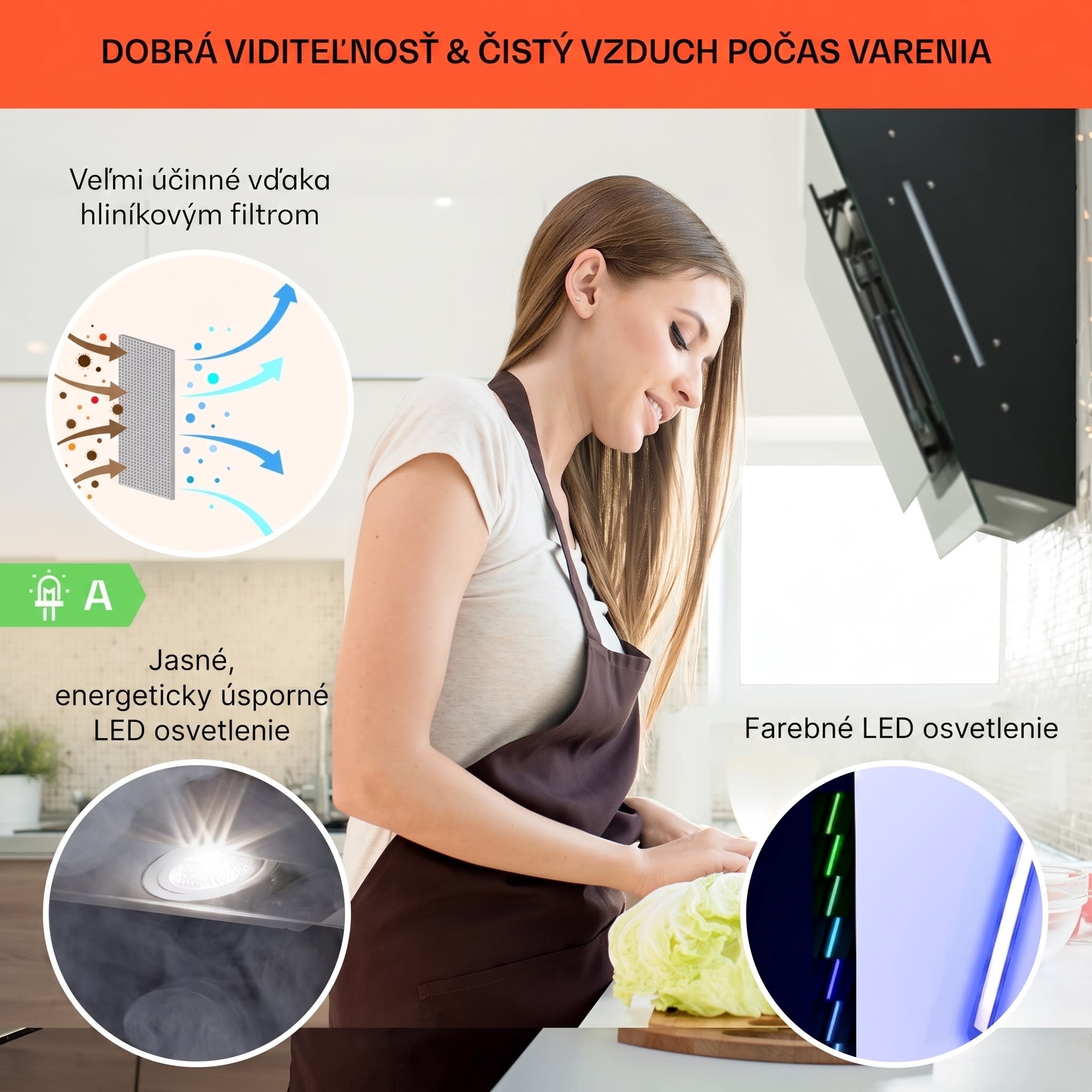 Klarstein Mirage 90, digestor, 90 cm, nástenný, 602 m³/h, A++, dotykový panel, RGB svetlo, čierny – Obrázok 3