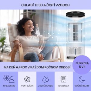 Klarstein IceWind Plus, 4 v 1 ochladzovač vzduchu, ventilátor, zvlhčovač vzduchu, čistička vzduchu, ionizátor, 65 W, 330 m³/h, 7 l, 4 rýchlosti, oscilácia, časovač, diaľkový ovládač, mobilný