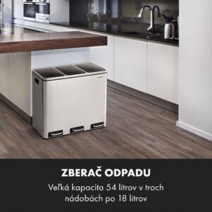 Klarstein Grandmaster Trash, pedálový odpadkový kôš, 54 l/3 x 18 l, tichý, PP, ušľachtilá oceľ