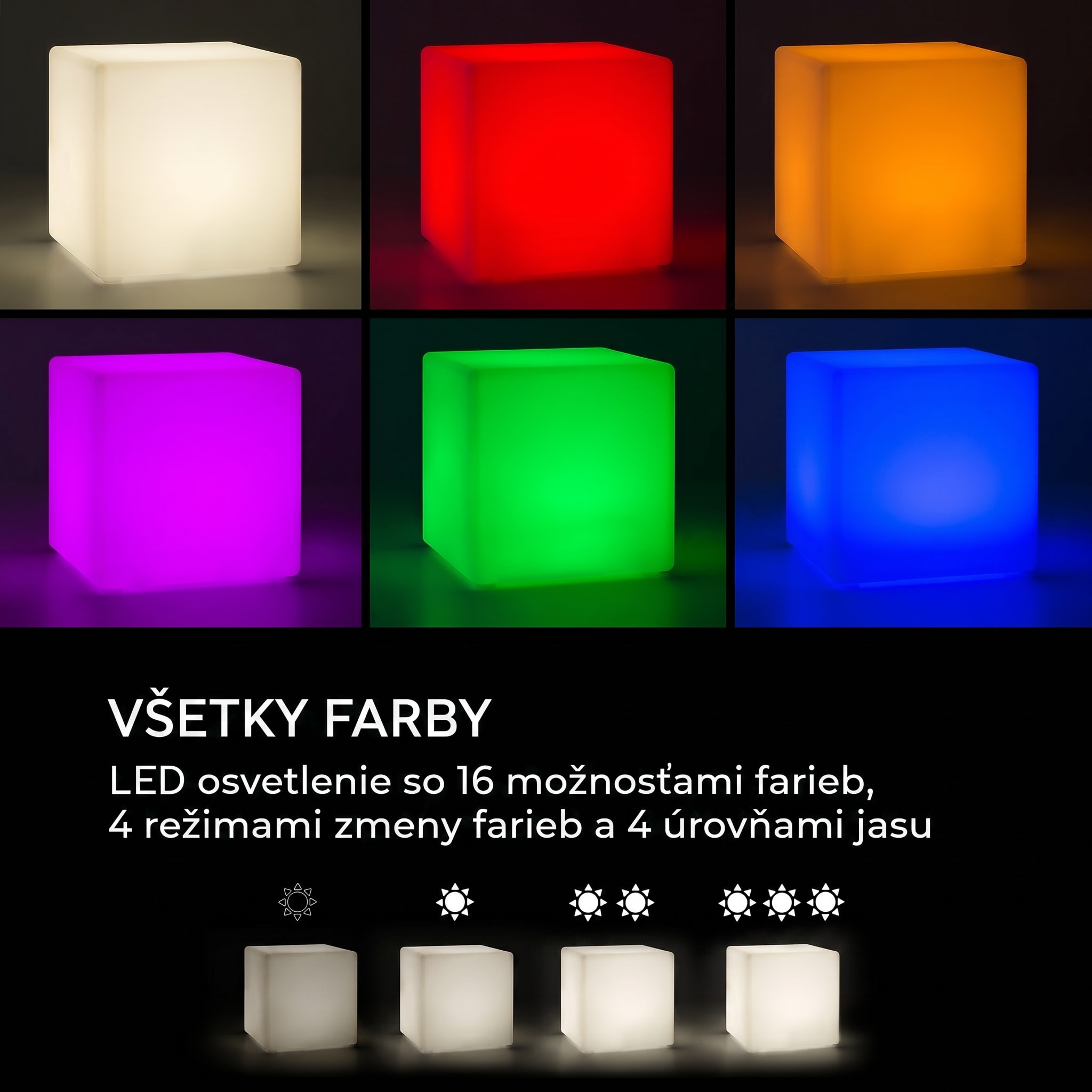 Blumfeldt Shinecube XL svietiaci kocka 40x40x40 cm 16-farebné LED 4 svetelné režimy biela