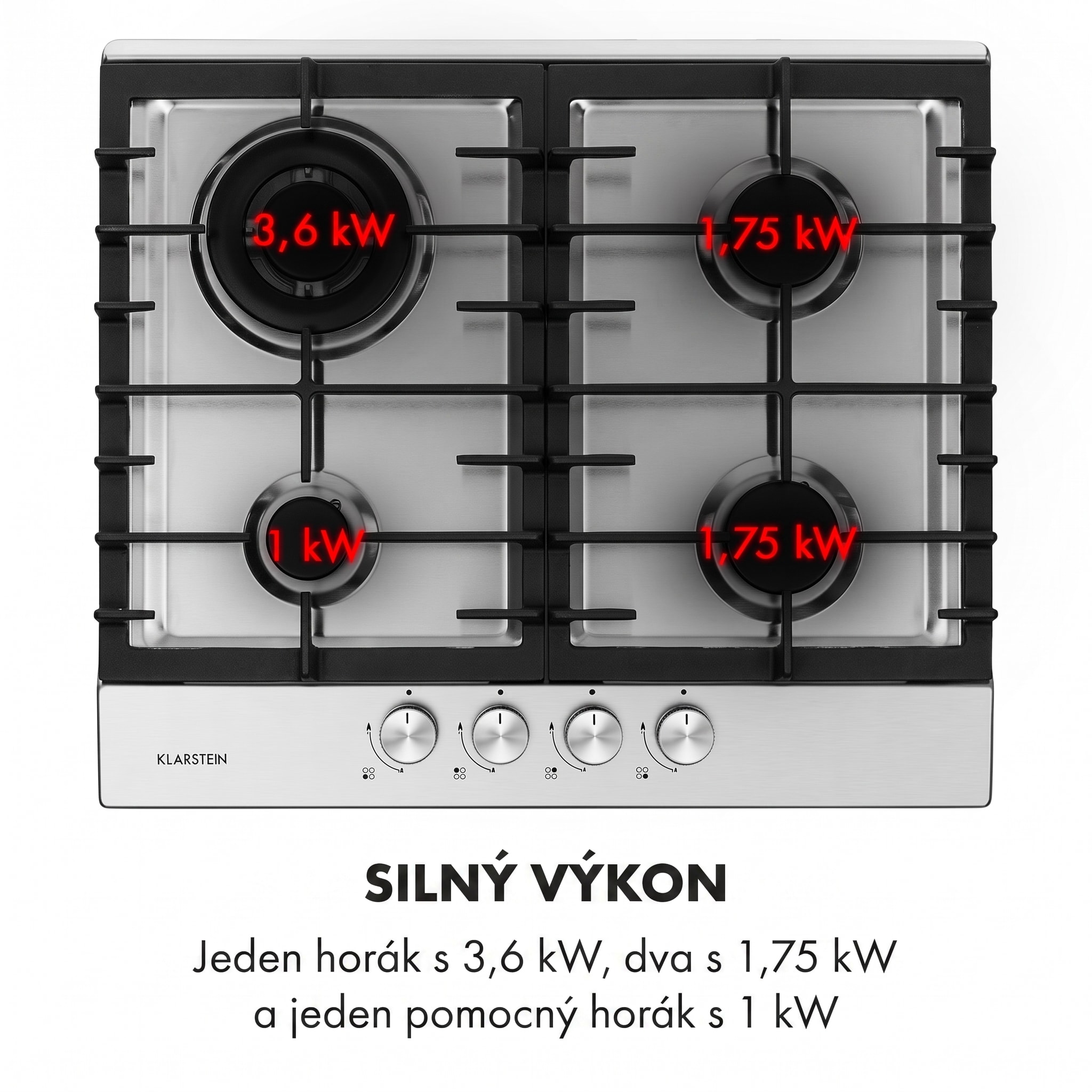 Klarstein Ignito 4 Zonen, plynová varná doska, 4 Sabaf horáky, nehrdzavejúca oceľ, strieborná – Obrázok 4