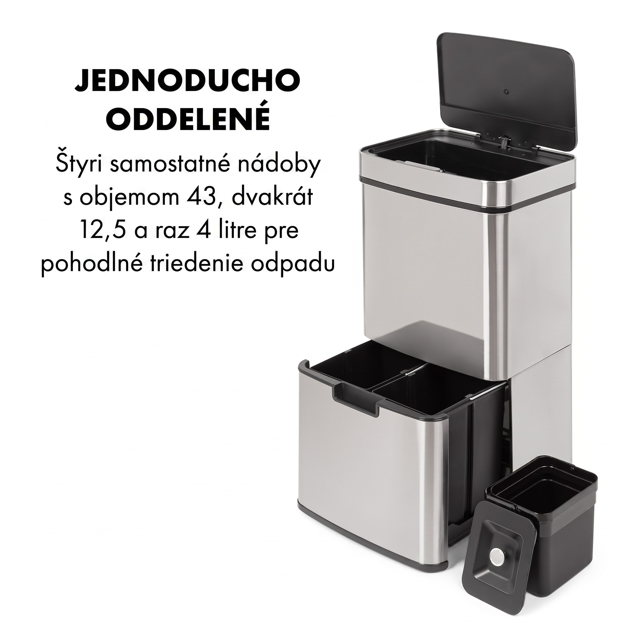 Klarstein Touchless, odpadkový kôš, senzor, 72 l, 4 nádoby, ABS/PP/ušľachtilá oceľ – Obrázok 2
