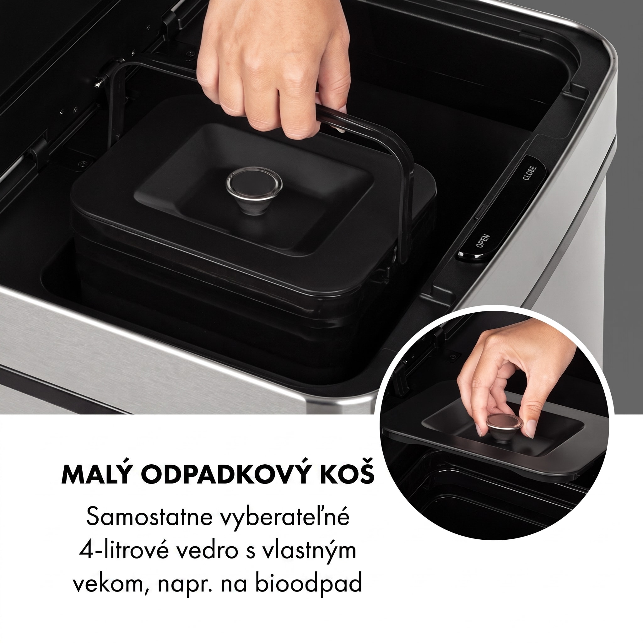 Klarstein Touchless, odpadkový kôš, senzor, 72 l, 4 nádoby, ABS/PP/ušľachtilá oceľ – Obrázok 3