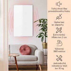 Klarstein Wonderwall Air 96, infračervený ohrievač, 120 x 81 cm, 960 W, nástenná montáž, diaľkový ovládač, biely