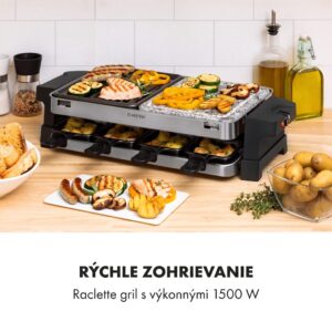 Klarstein Sirloin, raclette gril, 1500 W, hliník/kameň, pre 8 osôb, LED kontrolky