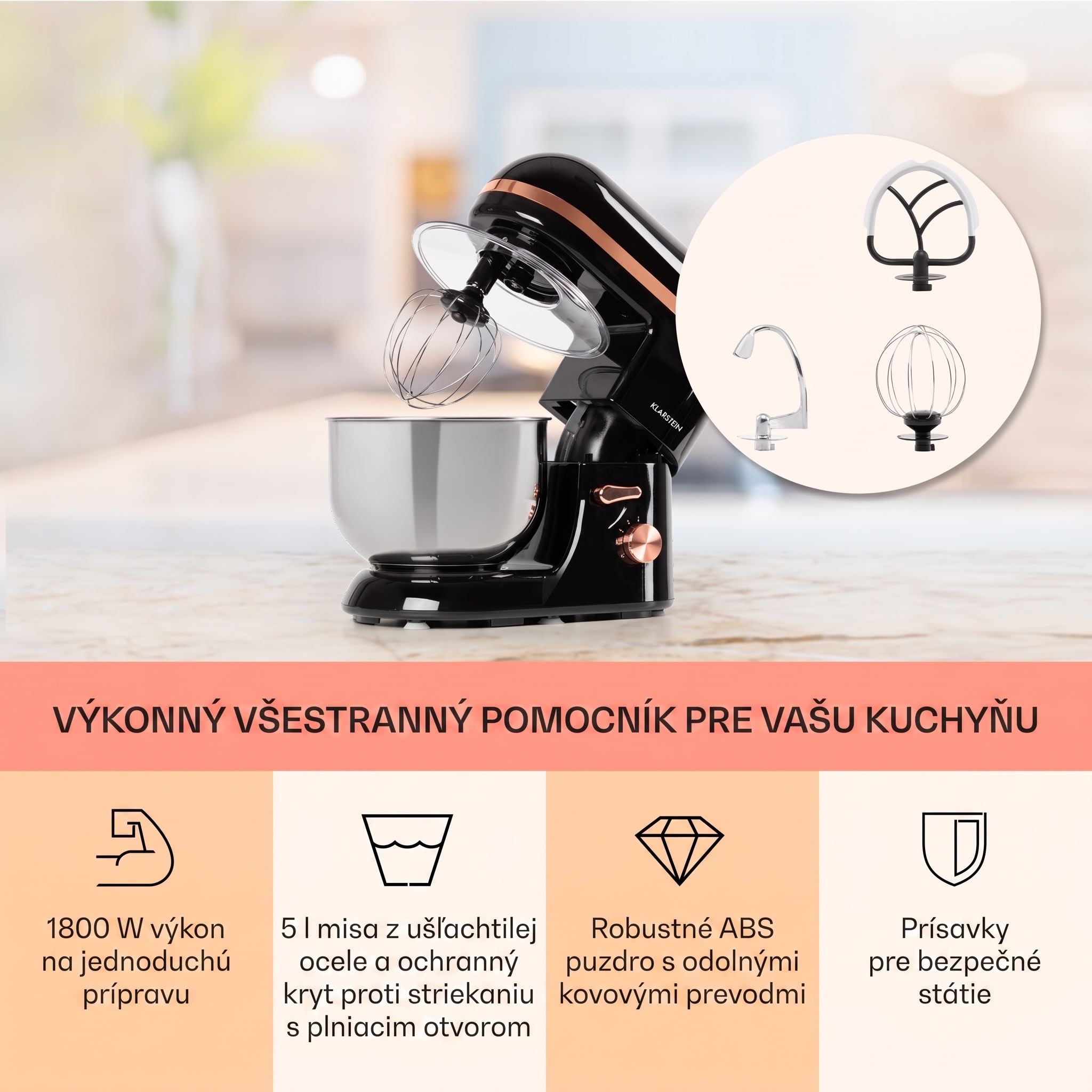 Klarstein Bella Elegance, kuchynský robot, 1800 W, 1,7 PS, 6 stupňov, 5 l – Obrázok 2