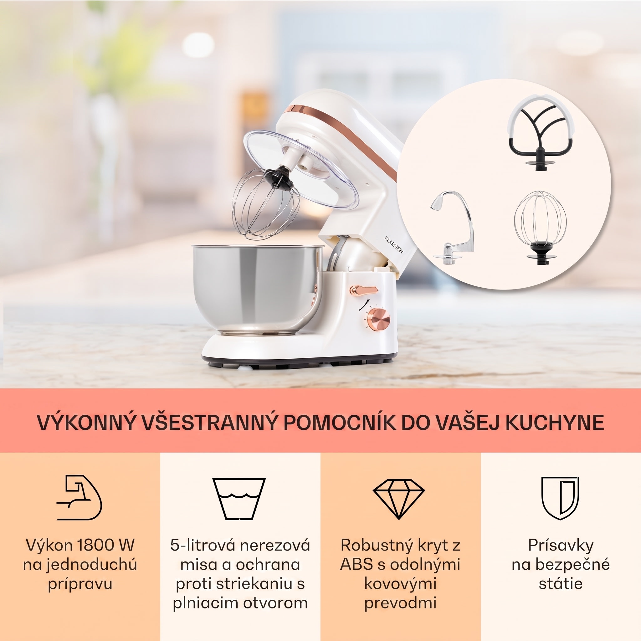 Klarstein Bella Elegance, kuchynský robot, 1800 W, 1,7 PS, 6 stupňov, 5 l – Obrázok 2