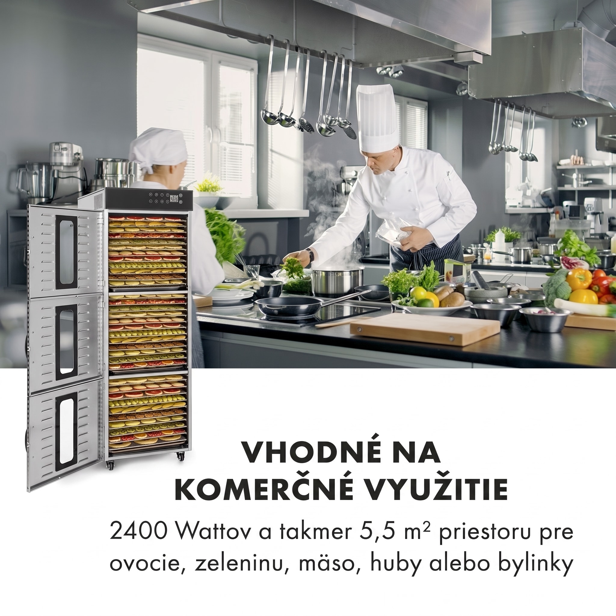 Klarstein Master Jerky 550, sušička potravín, 2400 W, 30 – 90 °C, 24 hod. časovač, nehrdzavejúca oceľ, strieborný