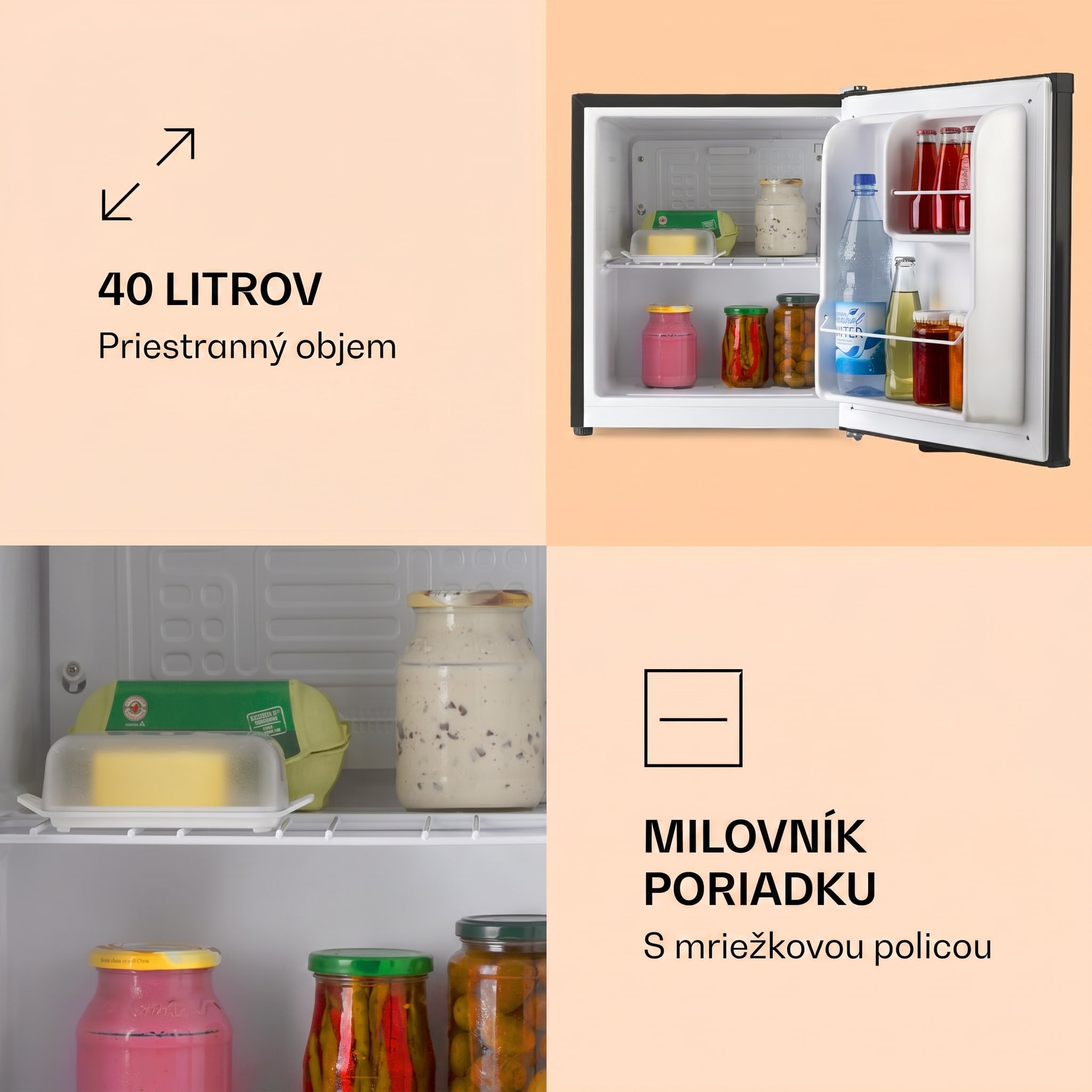 Klarstein Scooby, mini chladnička, 40 l, energet. trieda E, 39 dB, čierna – Obrázok 2