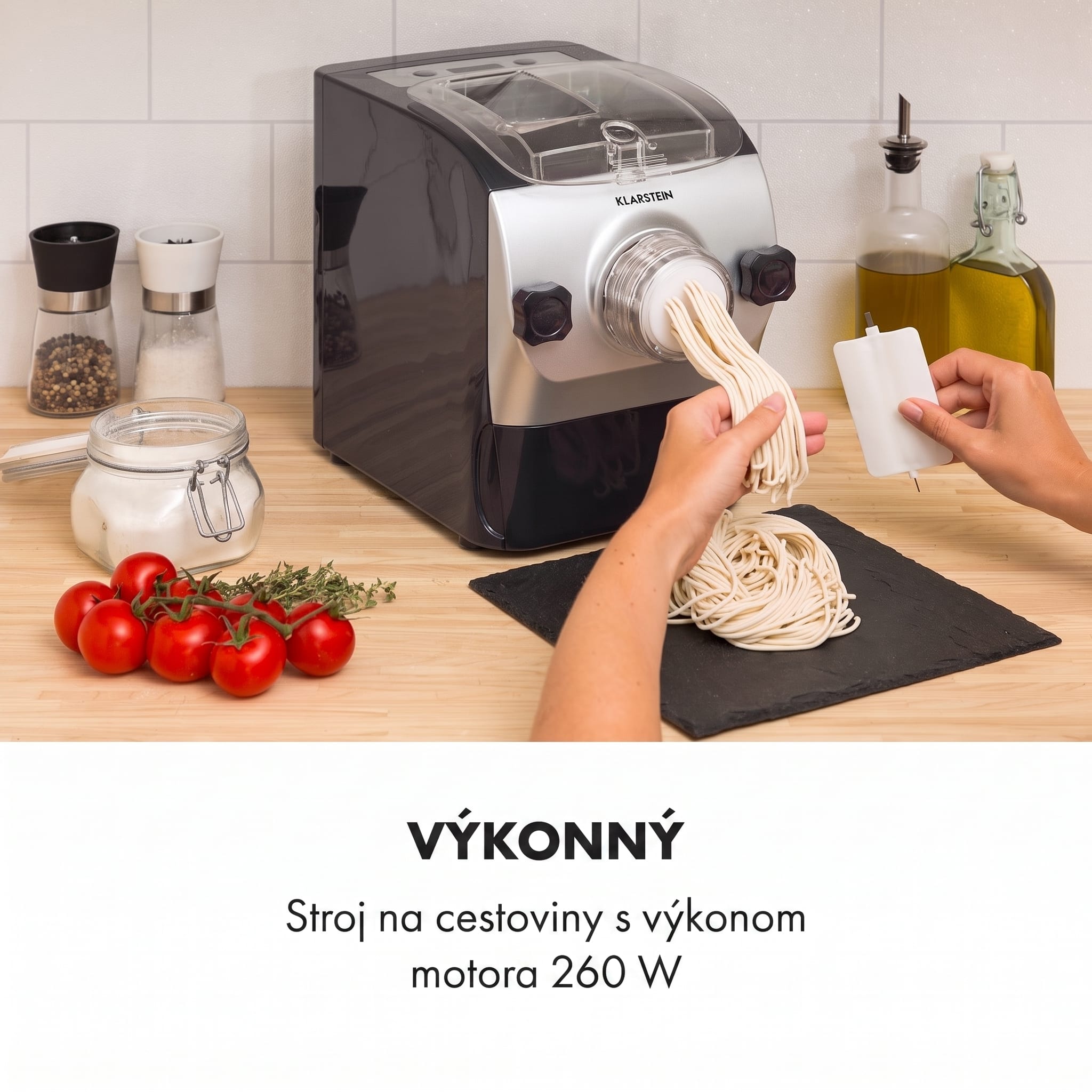 Klarstein Pastamania stroj na cestoviny 260W 7 nadstavcov 500 g 60 dB LED