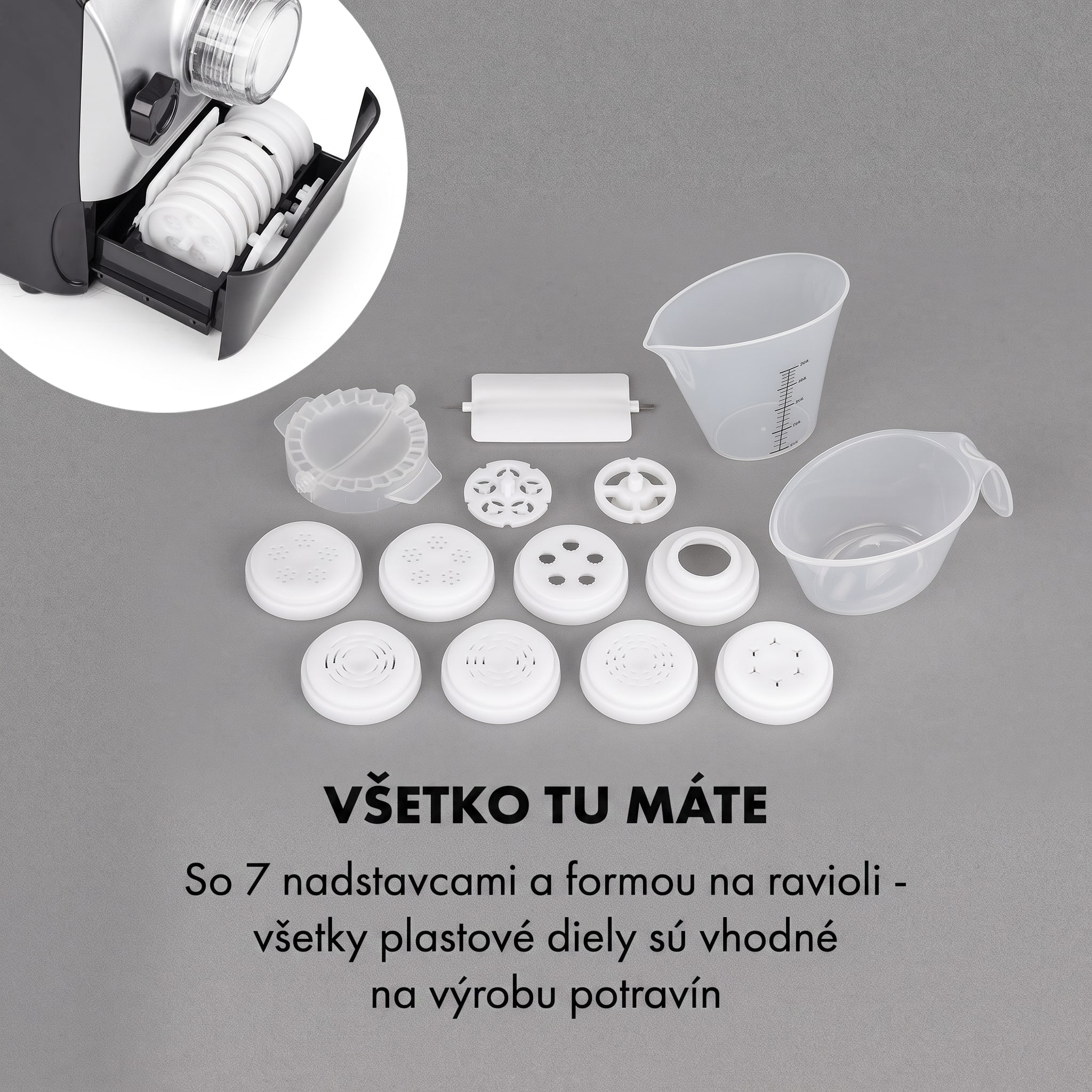 Klarstein Pastamania stroj na cestoviny 260W 7 nadstavcov 500 g 60 dB LED – Obrázok 5