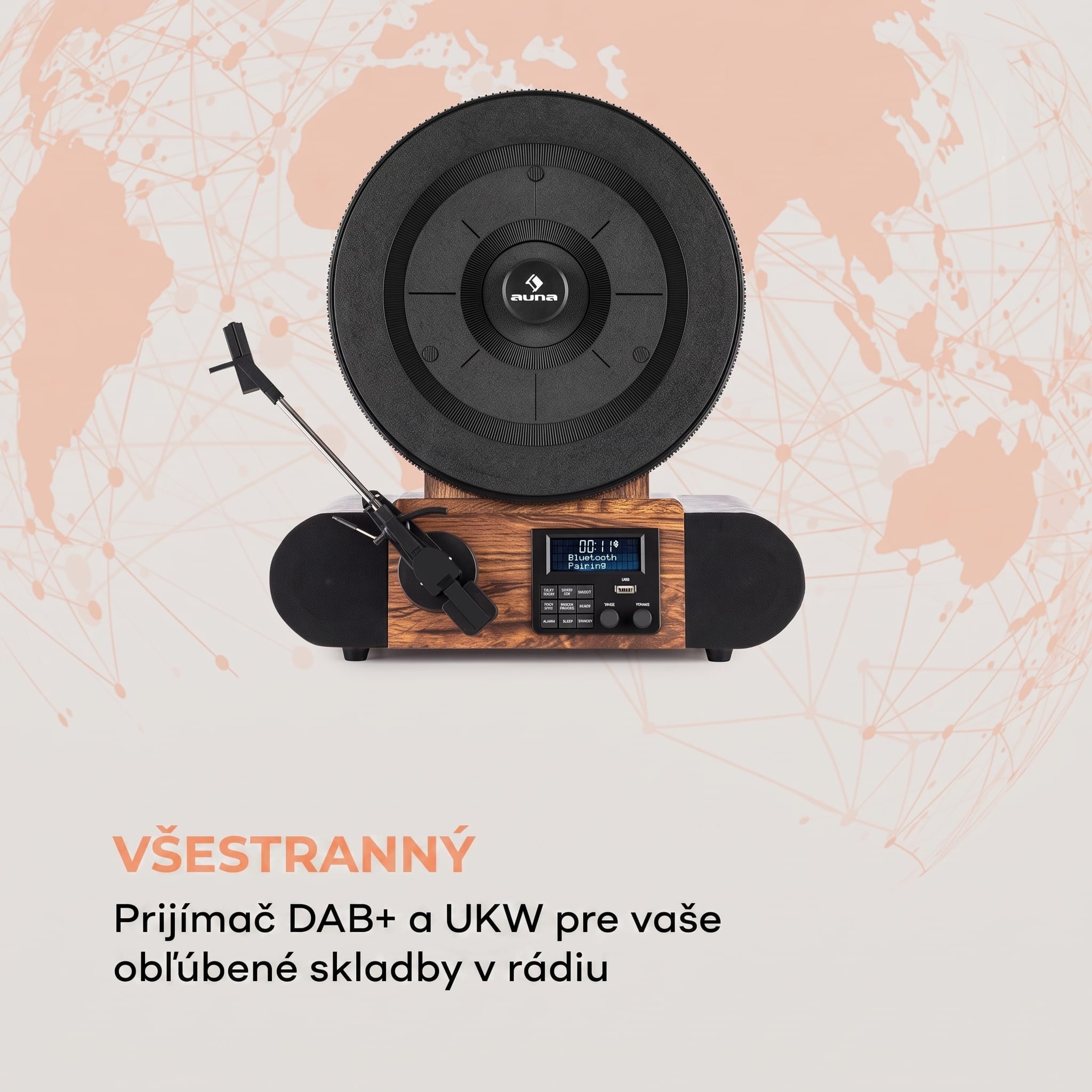 Auna Verticalo SE DAB retro gramofón DAB+ UKW tuner USB BT AUX drevo – Obrázok 2