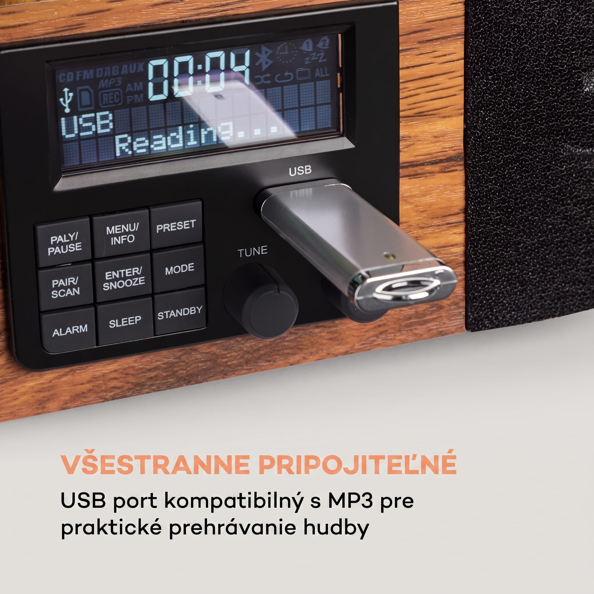 Auna Verticalo SE DAB retro gramofón DAB+ UKW tuner USB BT AUX drevo – Obrázok 3