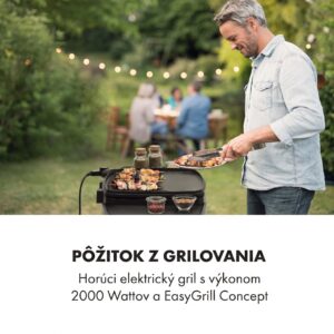 Klarstein Gatsby, elektrický gril, 2000 W, nepriľnavá grilovacia plocha, bočné stolíky, čierny