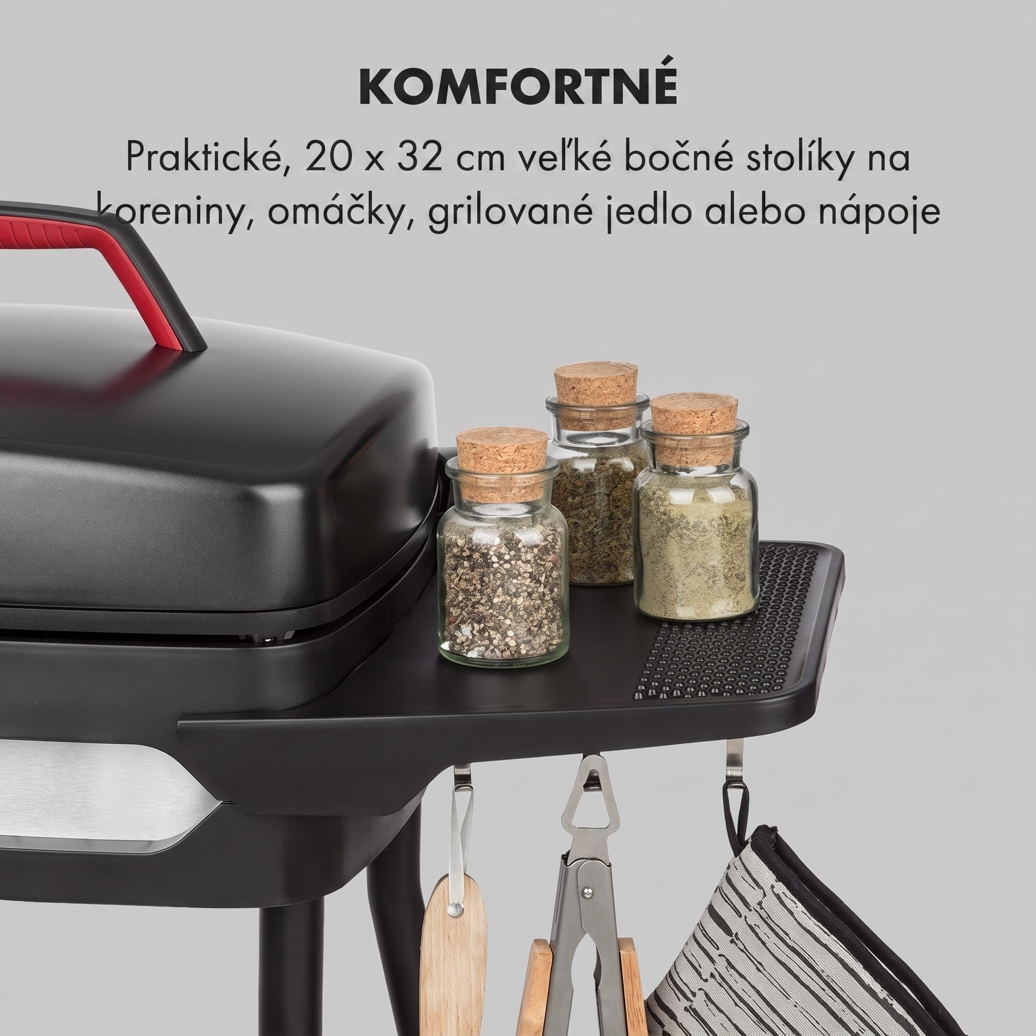 Klarstein Gatsby, elektrický gril, 2000 W, nepriľnavá grilovacia plocha, bočné stolíky, čierny – Obrázok 2