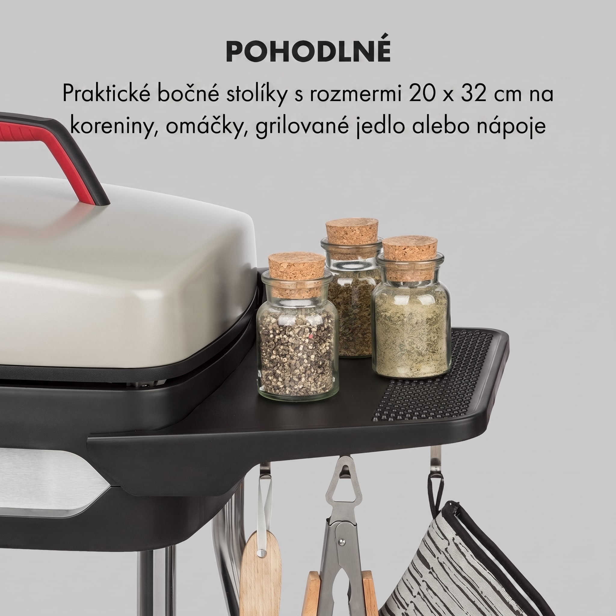 Klarstein Gatsby, elektrický gril, 2000 W, nepriľnavá grilovacia plocha, bočné stolíky, béžový/čierny – Obrázok 2