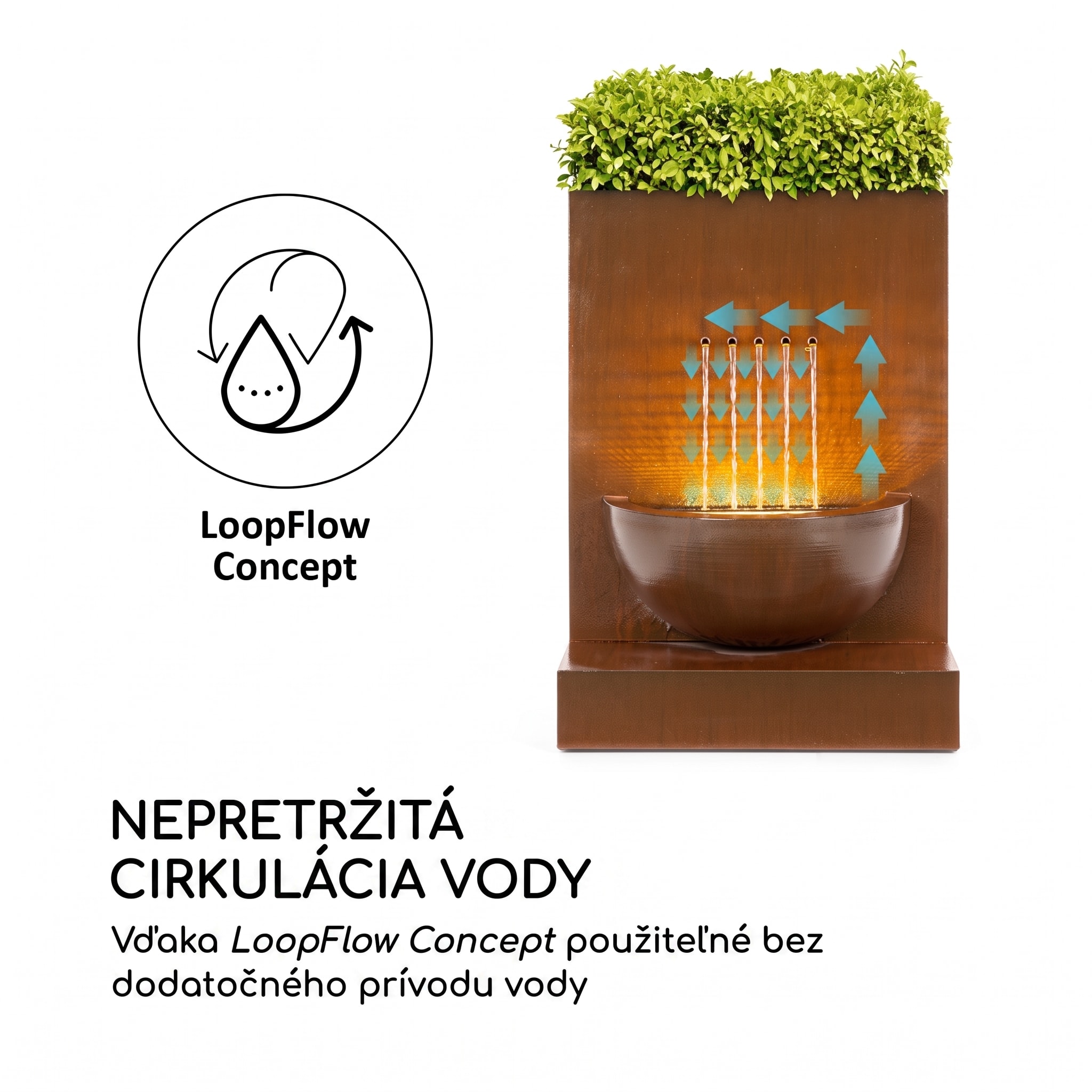 Blumfeldt Windflower, záhradná fontána s kvetináčom, 11 W, pozinkovaný kov, hnedá – Obrázok 4
