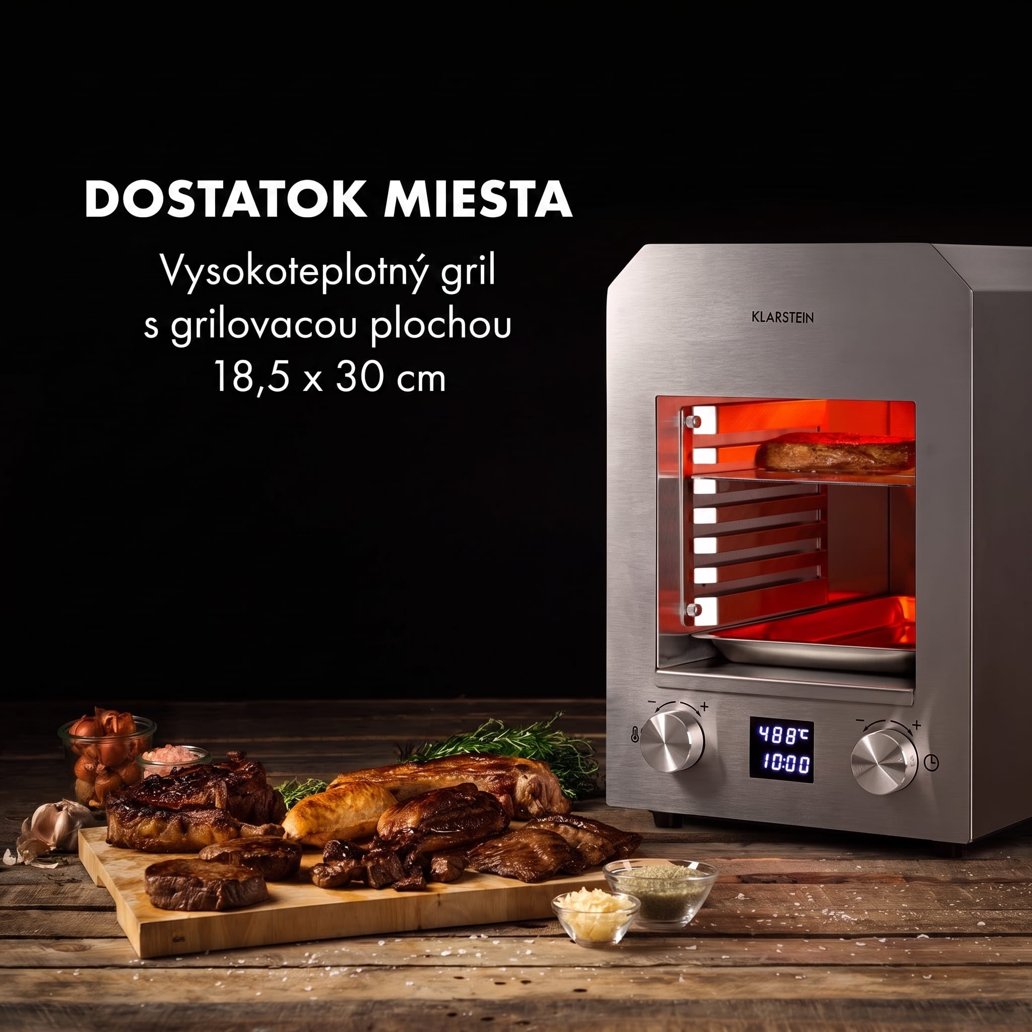 Klarstein Hannibal vysokoteplotný gril Indoor 2 200W 850°C nerez strieborný