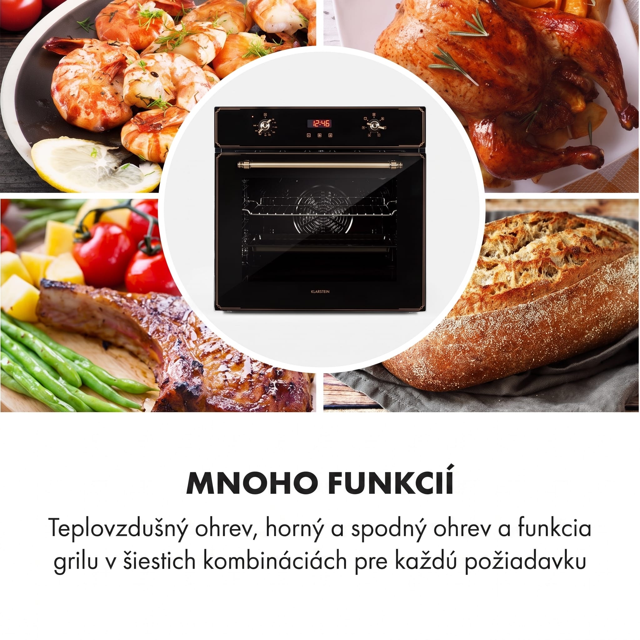 Klarstein Elizabeth, vstavaná rúra, retro dizajn, 6 funkcií, 50 – 250 °C, čierna – Obrázok 2