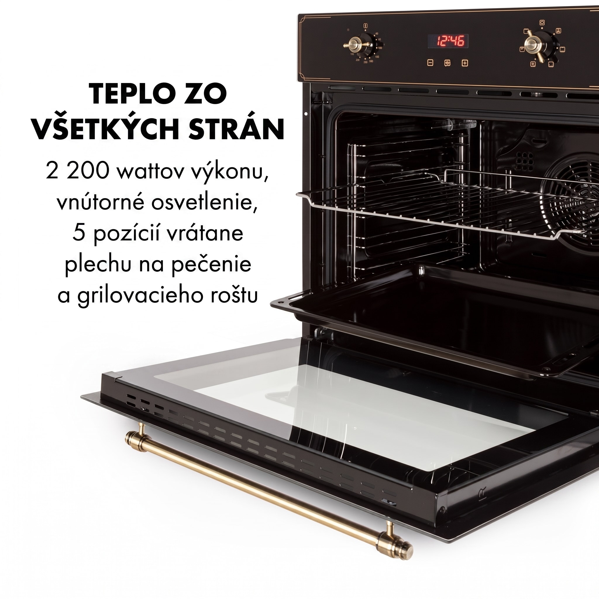 Klarstein Elizabeth, vstavaná rúra, retro dizajn, 6 funkcií, 50 – 250 °C, čierna – Obrázok 4