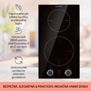 Klarstein Kochheld, indukčná varná doska, 2900 W, 2 zóny, otočné regulátory, sklo, čierna
