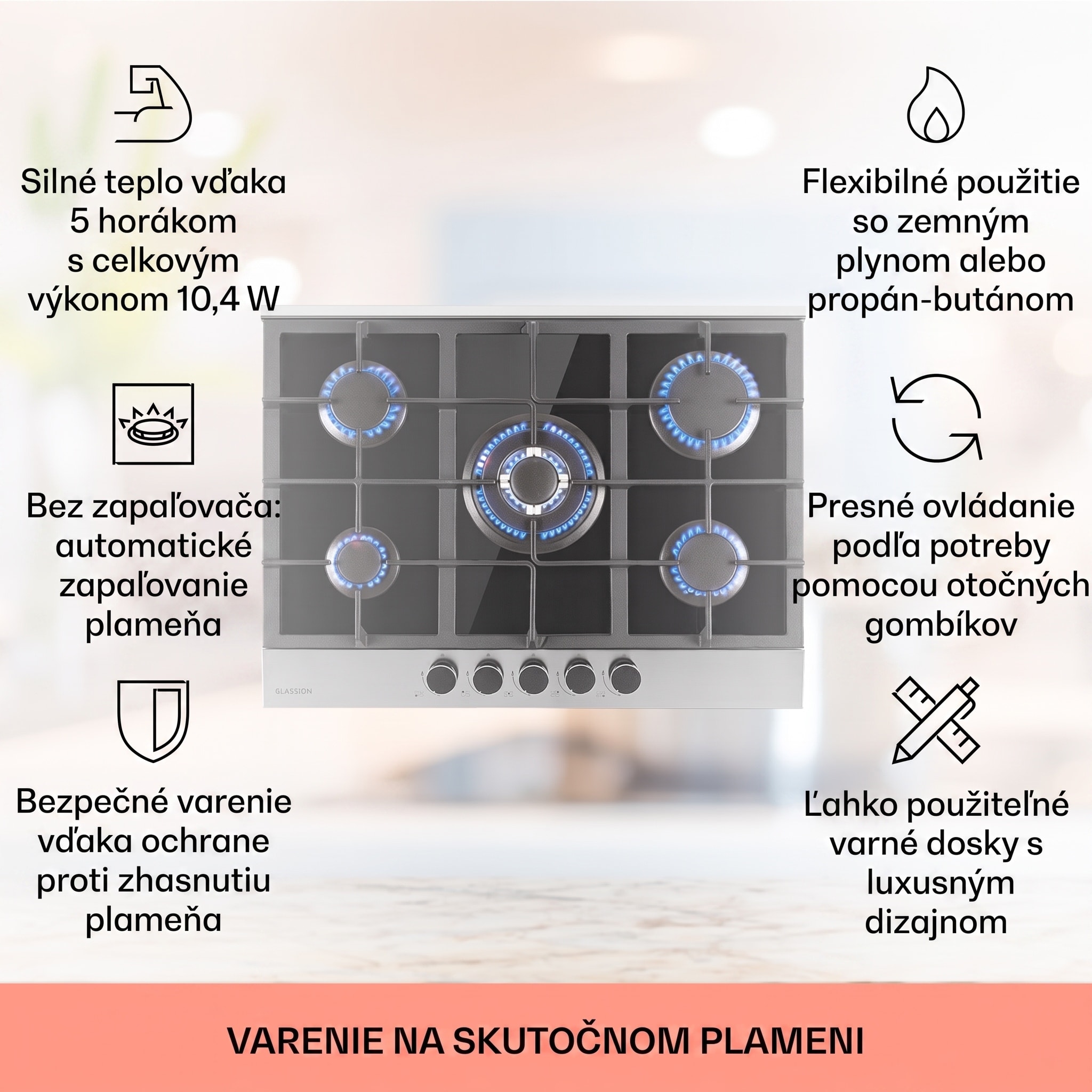 Klarstein Alchemist 5-zónová plynová varná doska s hliníkovými horákmi, čierna sklokeramika