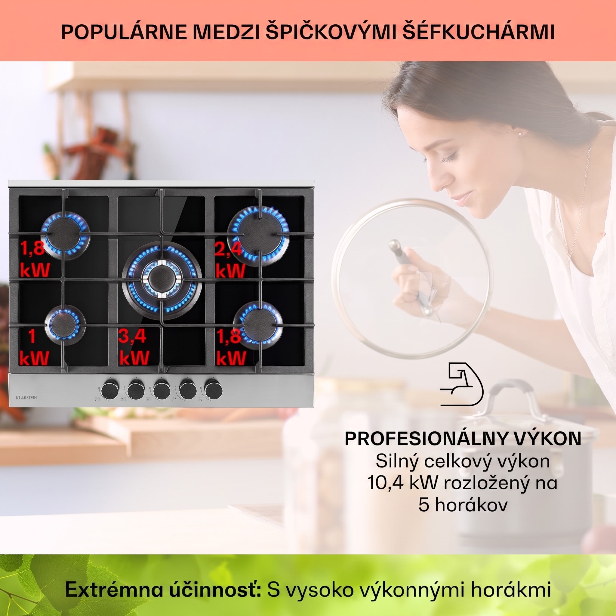 Klarstein Alchemist 5-zónová plynová varná doska s hliníkovými horákmi, čierna sklokeramika – Obrázok 2