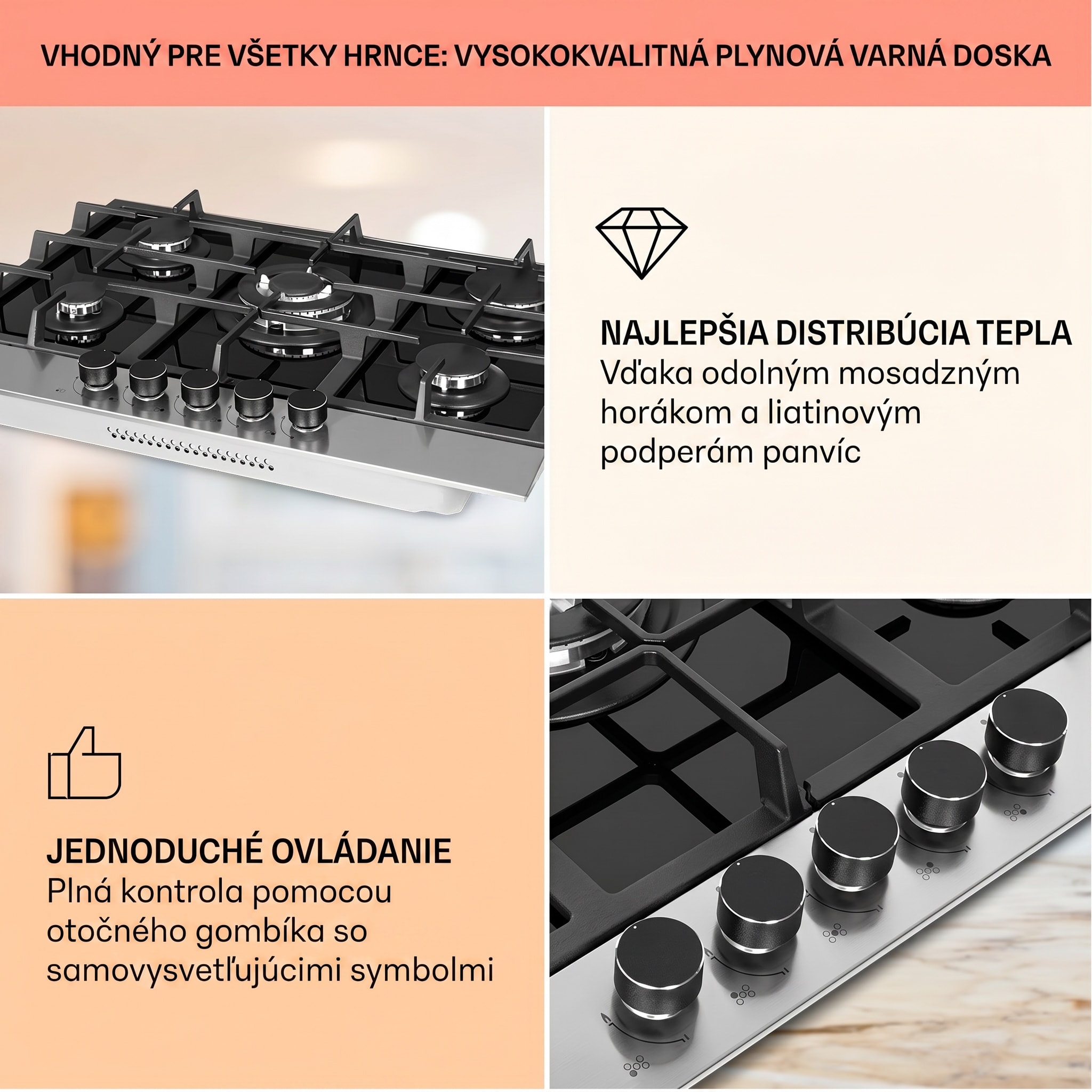 Klarstein Alchemist 5-zónová plynová varná doska s hliníkovými horákmi, čierna sklokeramika – Obrázok 3