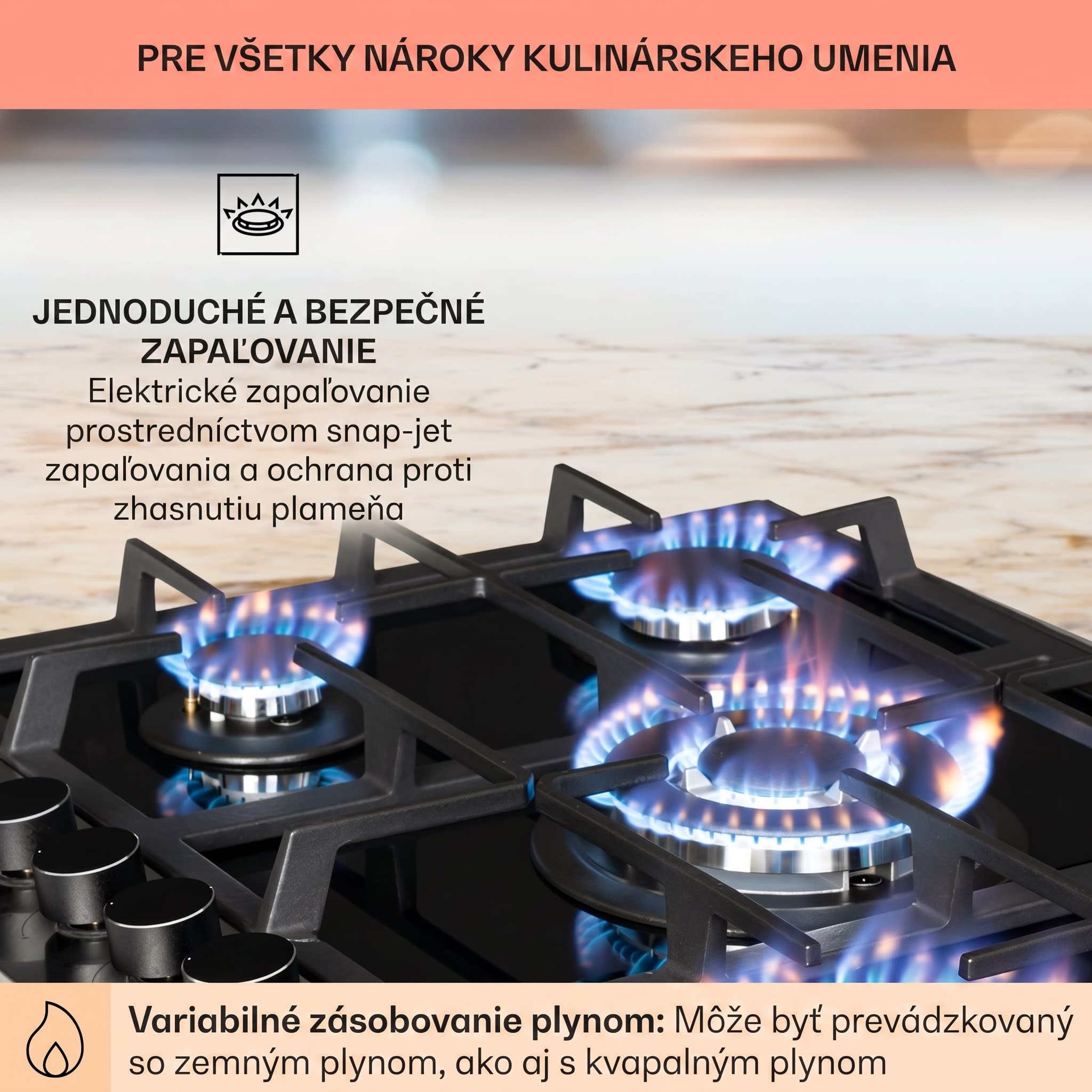 Klarstein Alchemist 5-zónová plynová varná doska s hliníkovými horákmi, čierna sklokeramika – Obrázok 4