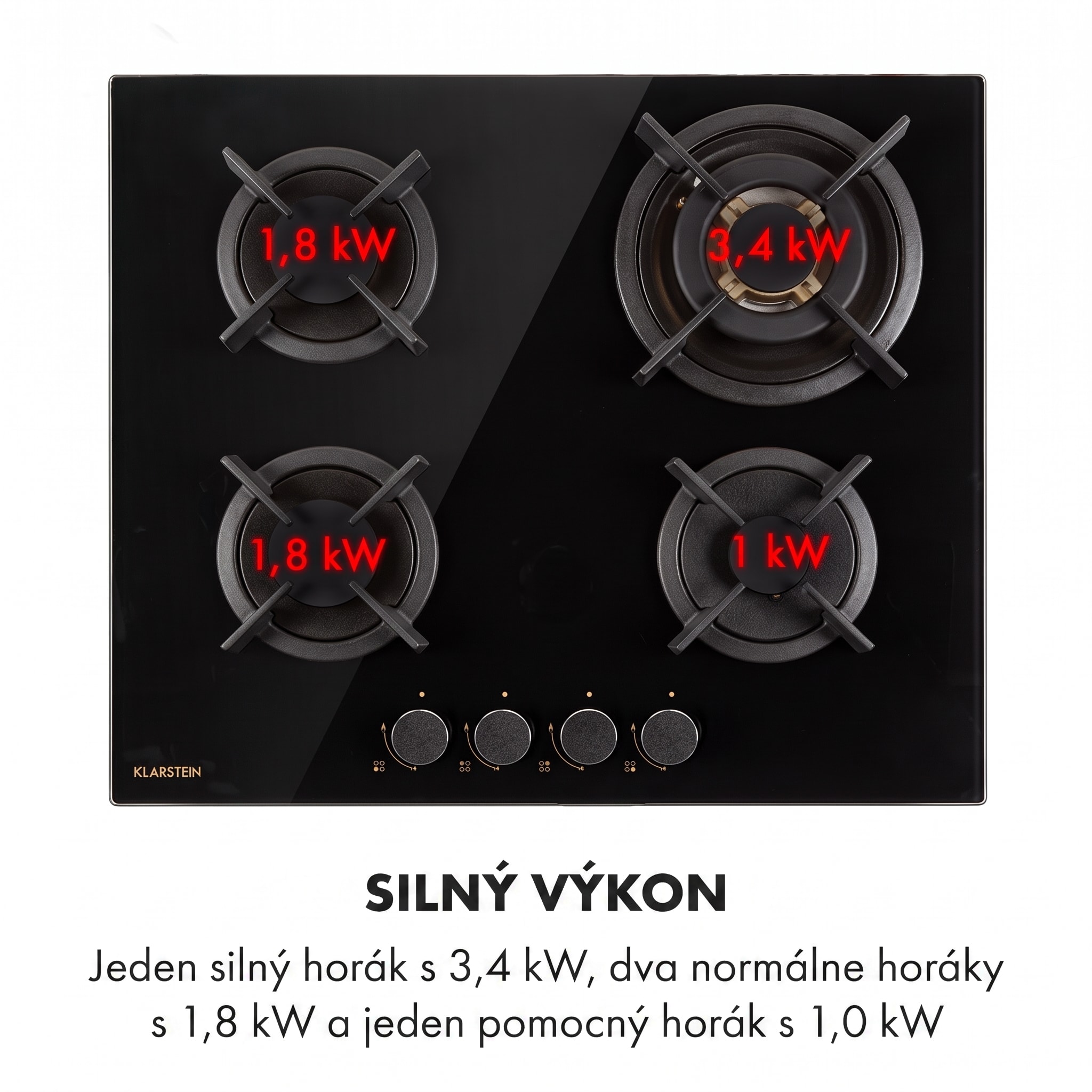 Klarstein Goldflame 4 plynová varná doska 4 horáky mosadzný horák čierna sklokeramika – Obrázok 5