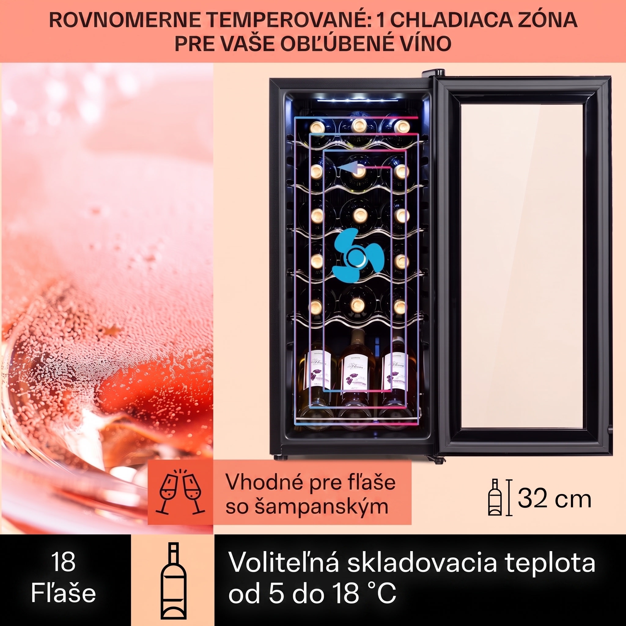Klarstein Shiraz 18 Uno, vinotéka, 50 l, 18 fliaš, 5-18°C, dotykový ovládací panel – Obrázok 2