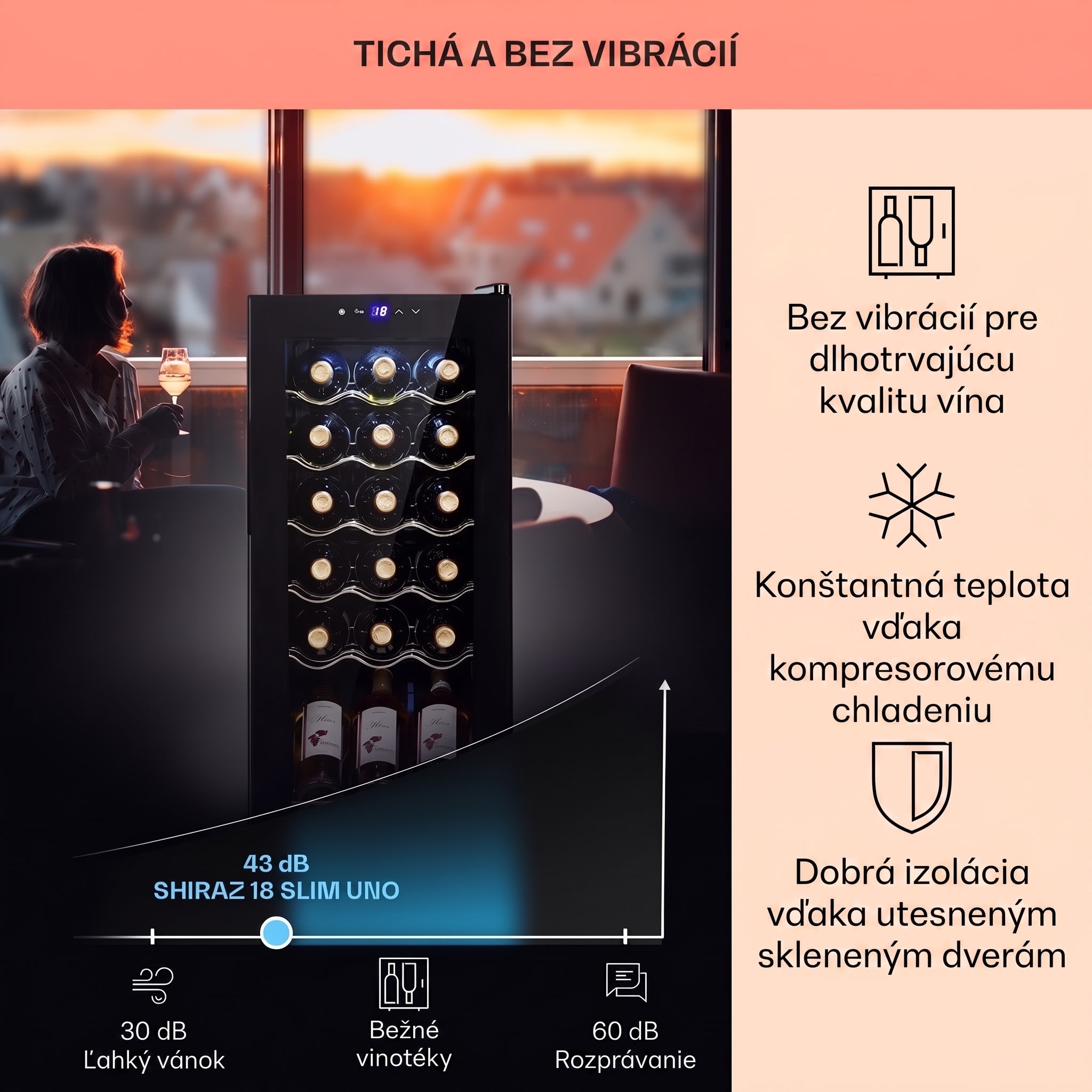 Klarstein Shiraz 18 Uno, vinotéka, 50 l, 18 fliaš, 5-18°C, dotykový ovládací panel – Obrázok 3