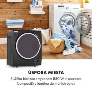 Klarstein Jet Set 2500, sušička bielizne, sušička s odsávaním vlhkého vzduchu, 850W, TEE C, 2,5kg, 50cm, čierna