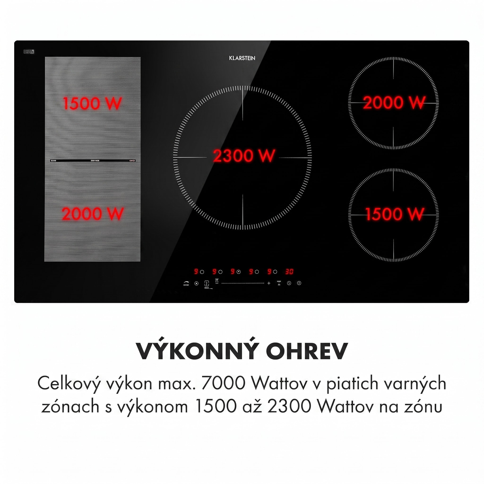 Klarstein Delicatessa 90 Hybrid, vstavaná indukčná varná doska, 7400 W, 5 zón, čierna – Obrázok 3