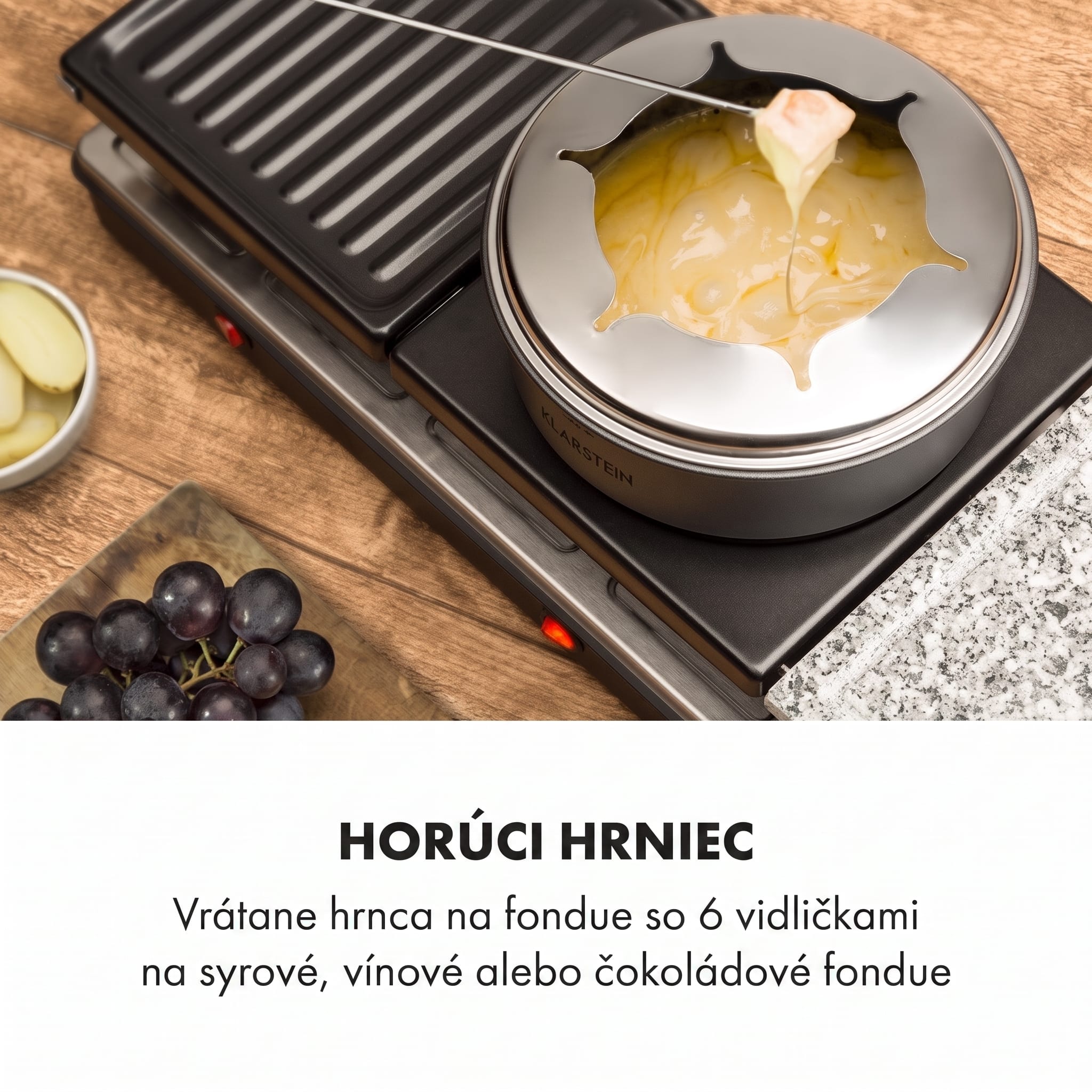 Klarstein Fonduelette XL, raclette gril s fondue 3 v 1, 1650 W, prírodný kameň, pre 12 osôb – Obrázok 3