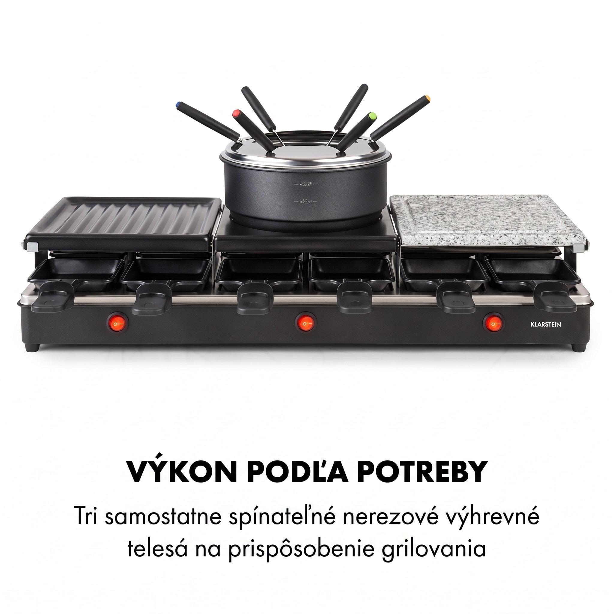 Klarstein Fonduelette XL, raclette gril s fondue 3 v 1, 1650 W, prírodný kameň, pre 12 osôb – Obrázok 5