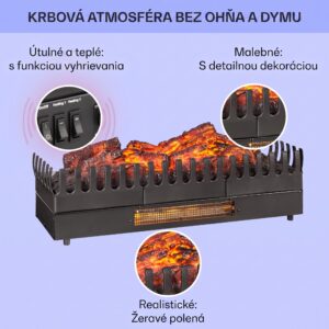 Klarstein Kamini FXL, elektrický krb, krbová vložka, 1000/2000 W, 2 W LED, čierny