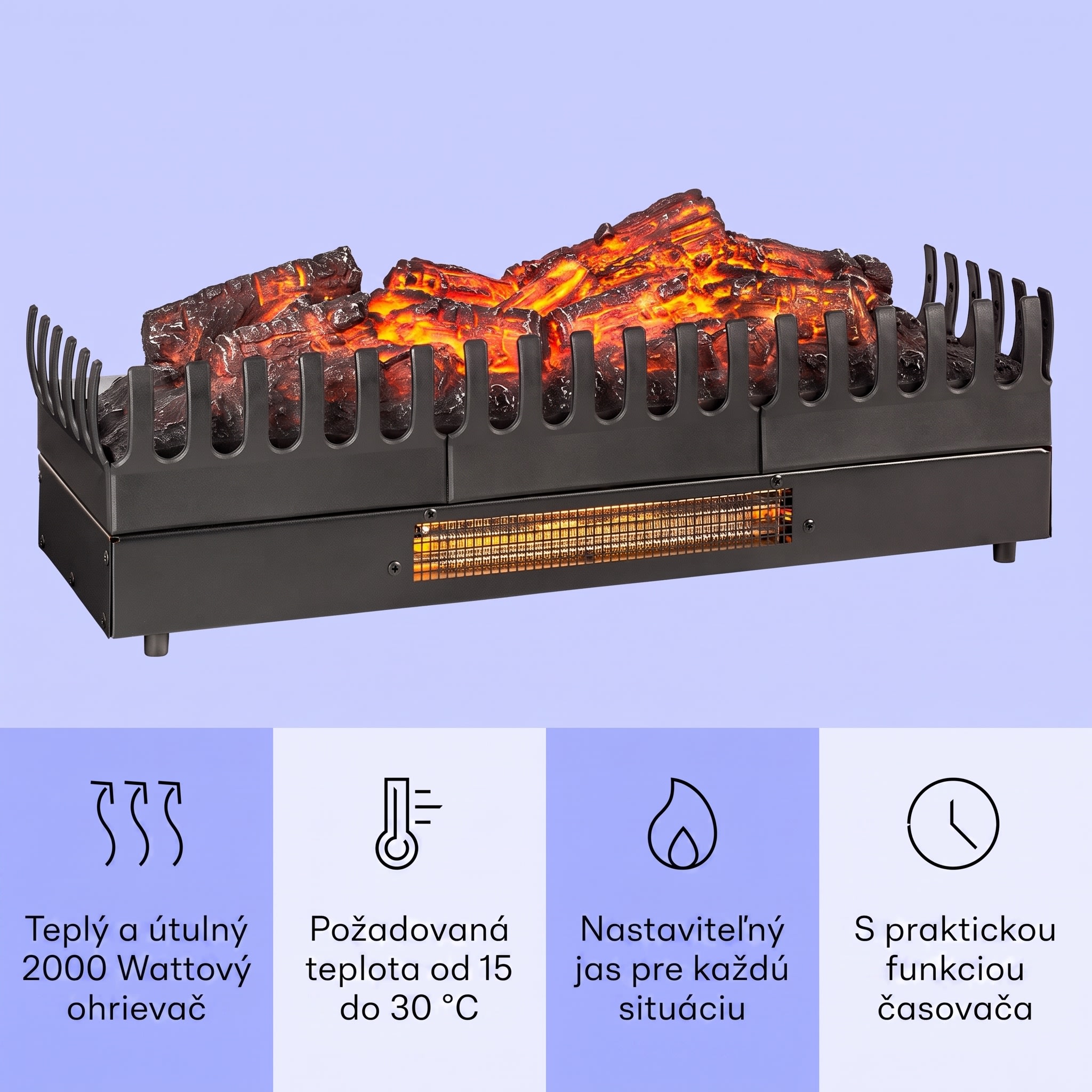 Klarstein Kamini FXL, elektrický krb, krbová vložka, 1000/2000 W, 2 W LED, čierny – Obrázok 2