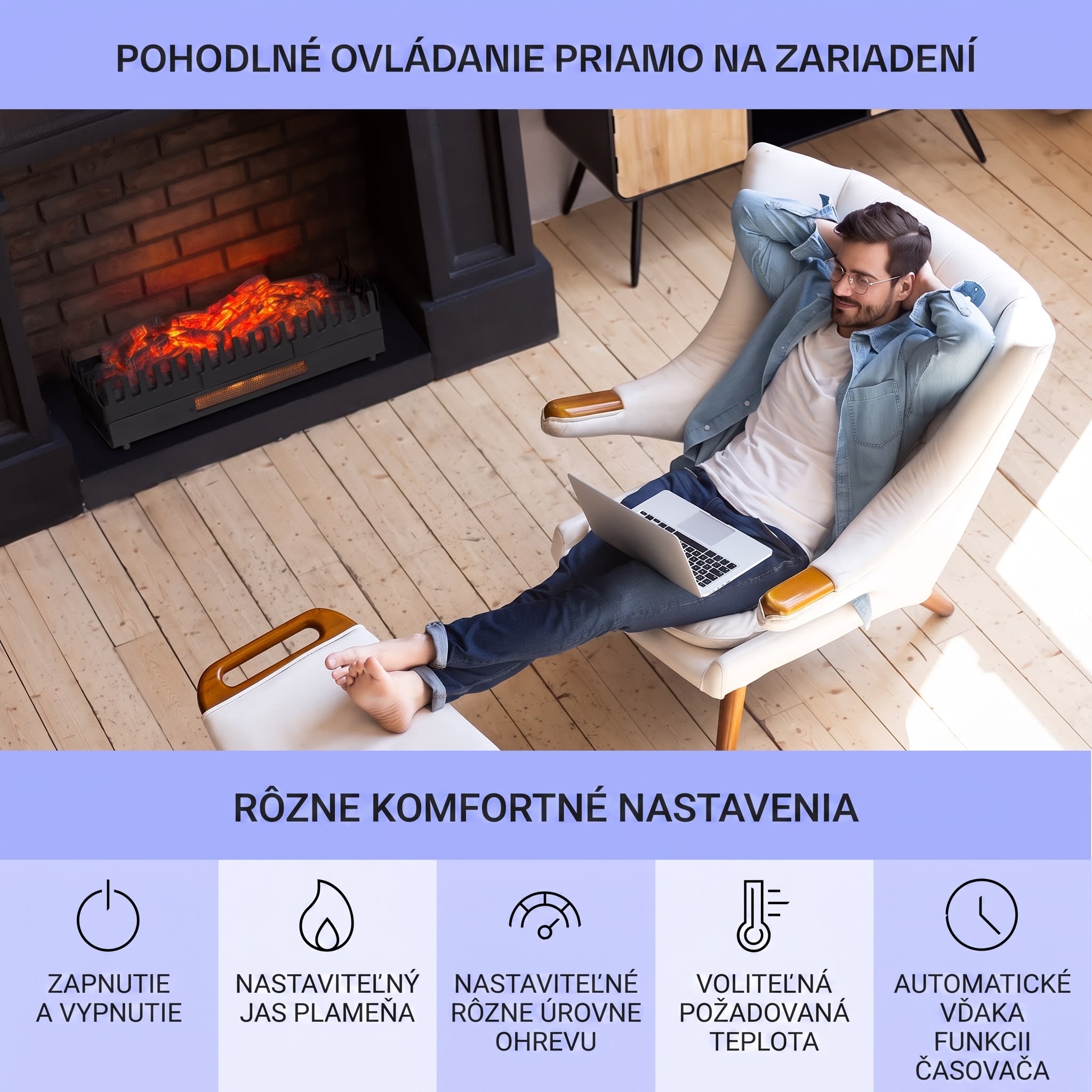 Klarstein Kamini FXL, elektrický krb, krbová vložka, 1000/2000 W, 2 W LED, čierny – Obrázok 5