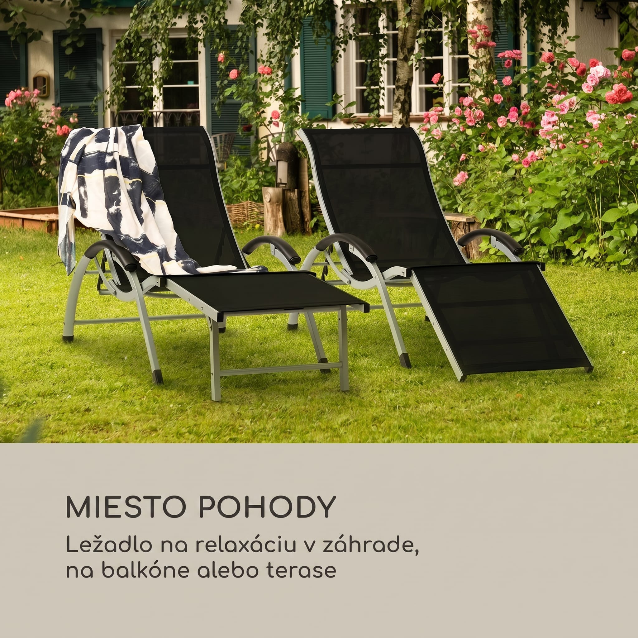 Blumfeldt Sunnyvale, lehátko, s podnožkou, hliník, 4 úrovne – Obrázok 5