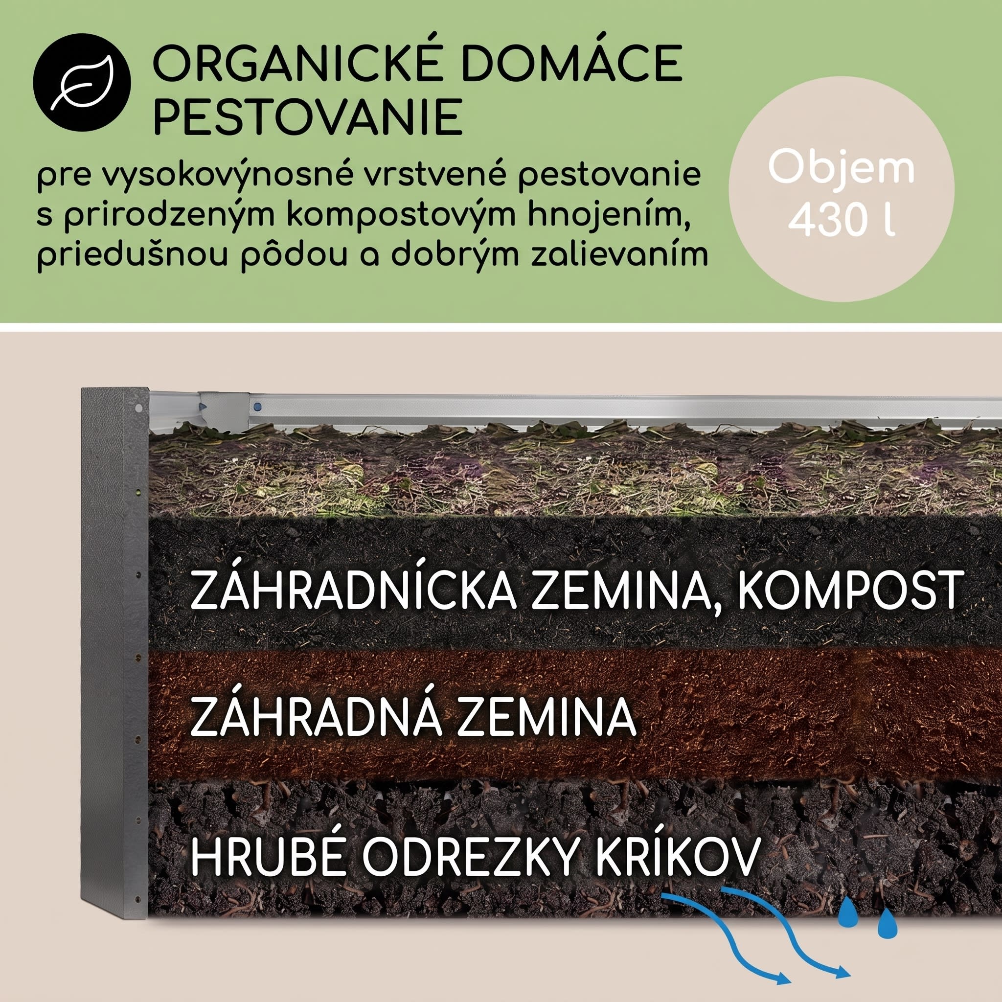 Blumfeldt Blum High Grow Straight, vyvýšený záhon, 120x60x60cm, 432l, oceľ – Obrázok 3