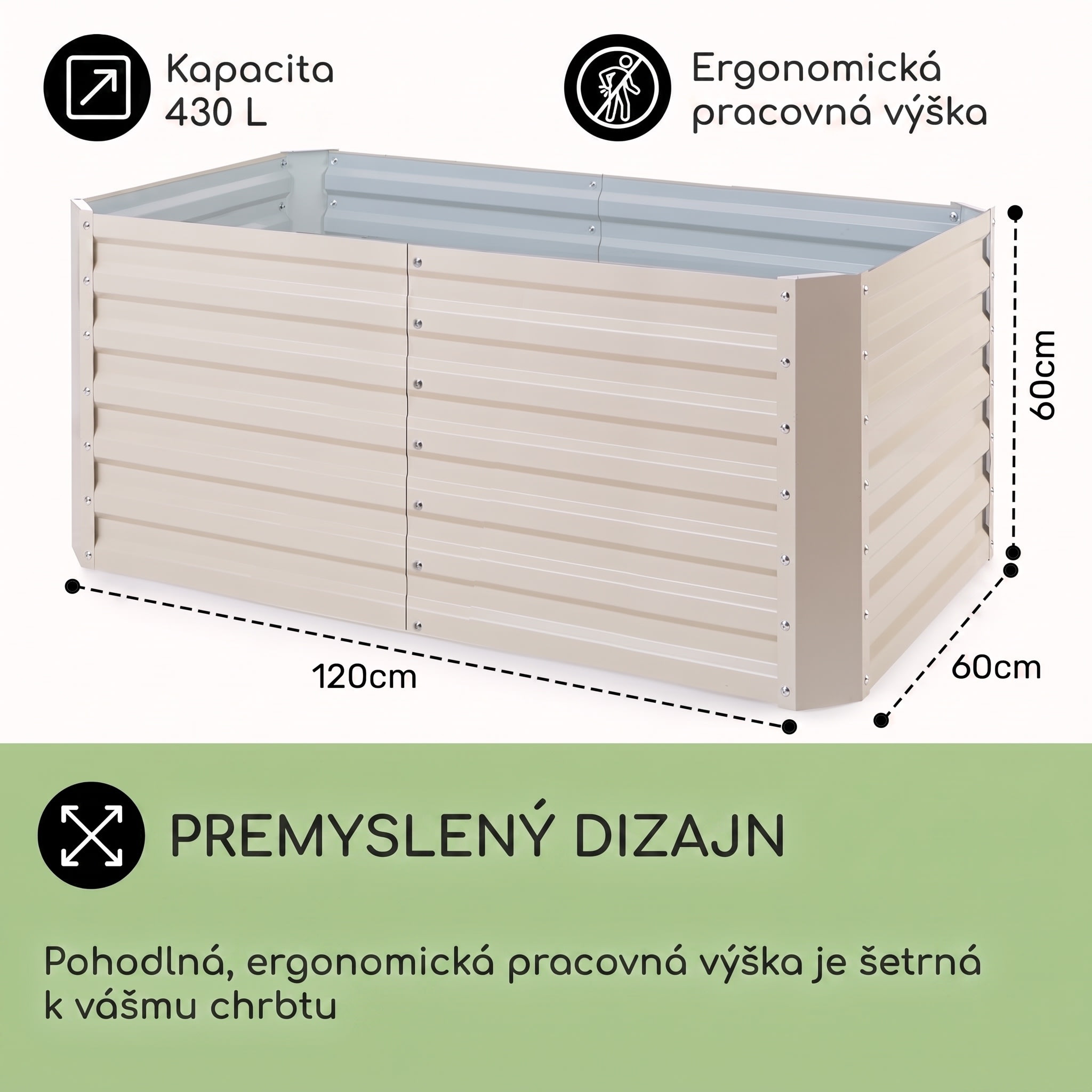 Blumfeldt Blum High Grow Straight, vyvýšený záhon, 120x60x60cm, 432l, oceľ – Obrázok 4