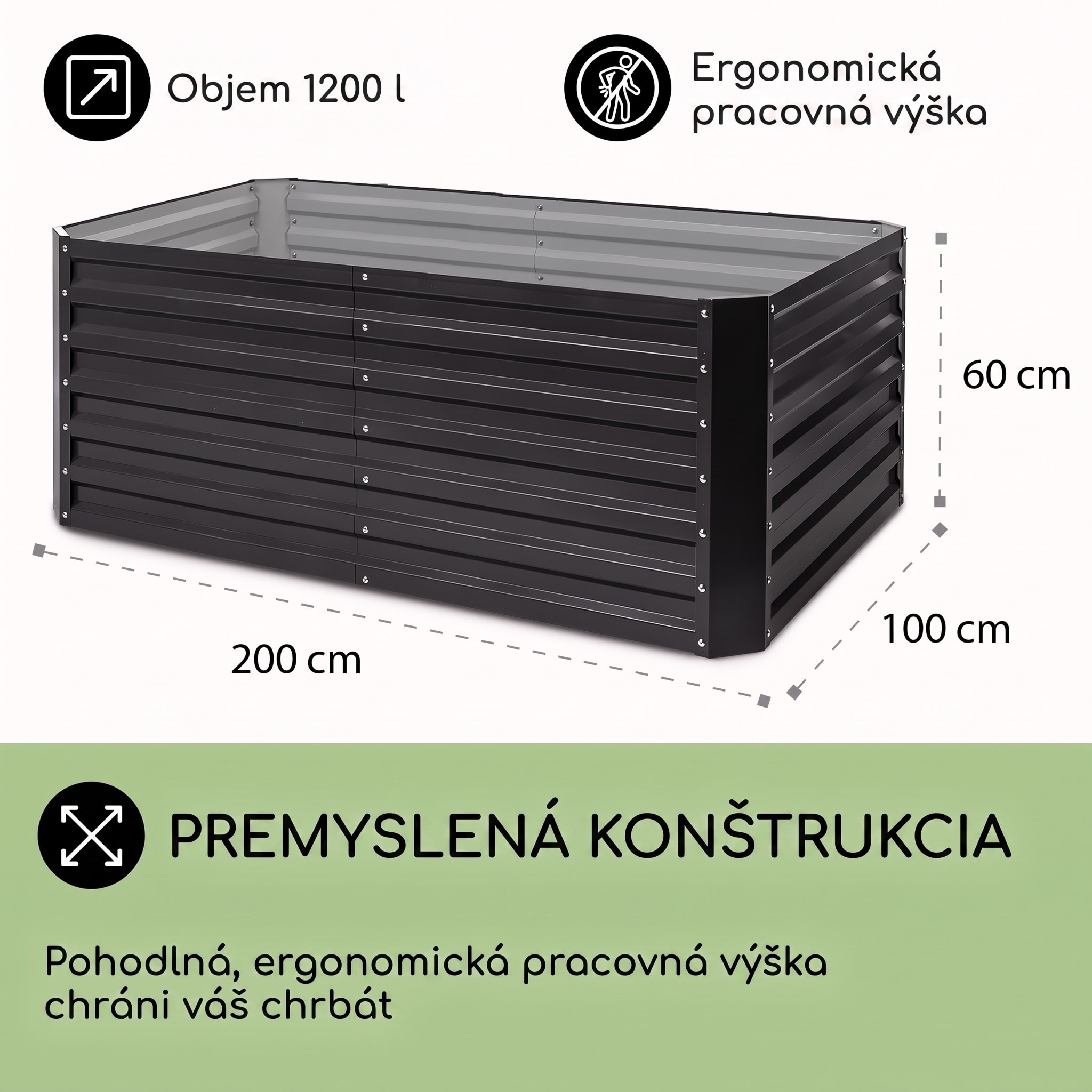 Blumfeldt High Grow Straight vyvýšený záhon 200x60x100 cm 1200 l oceľ – Obrázok 4