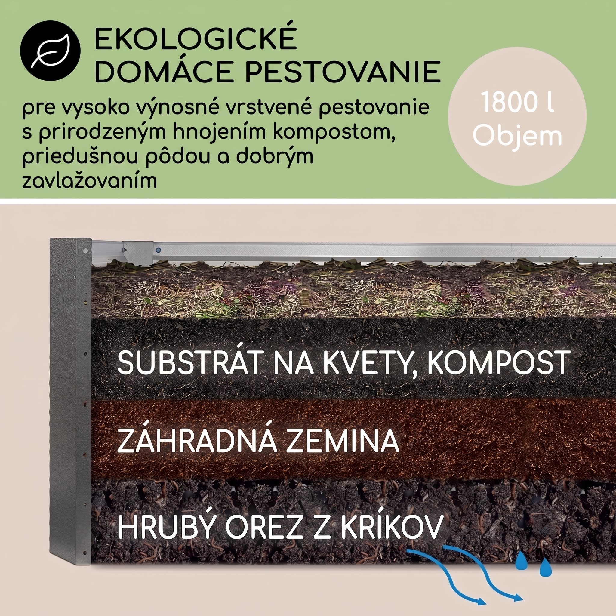 Blumfeldt Blum High Grow Straight, vyvýšený záhon, 200x90x100cm, 1800l, oceľ – Obrázok 3
