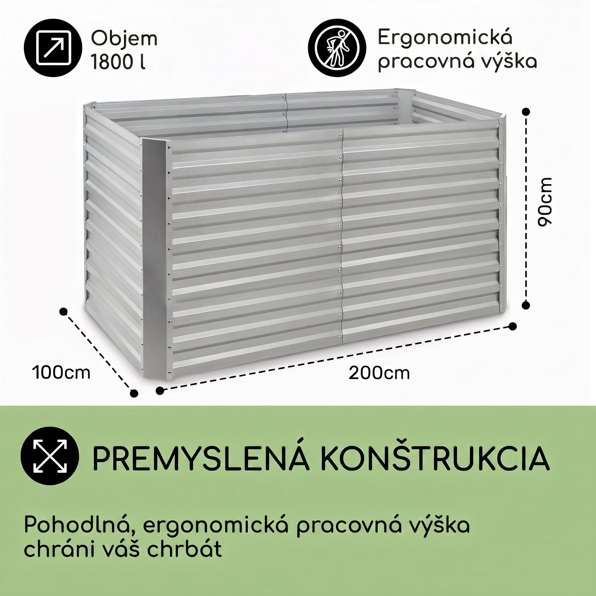 Blumfeldt Blum High Grow Straight, vyvýšený záhon, 200x90x100cm, 1800l, oceľ – Obrázok 4